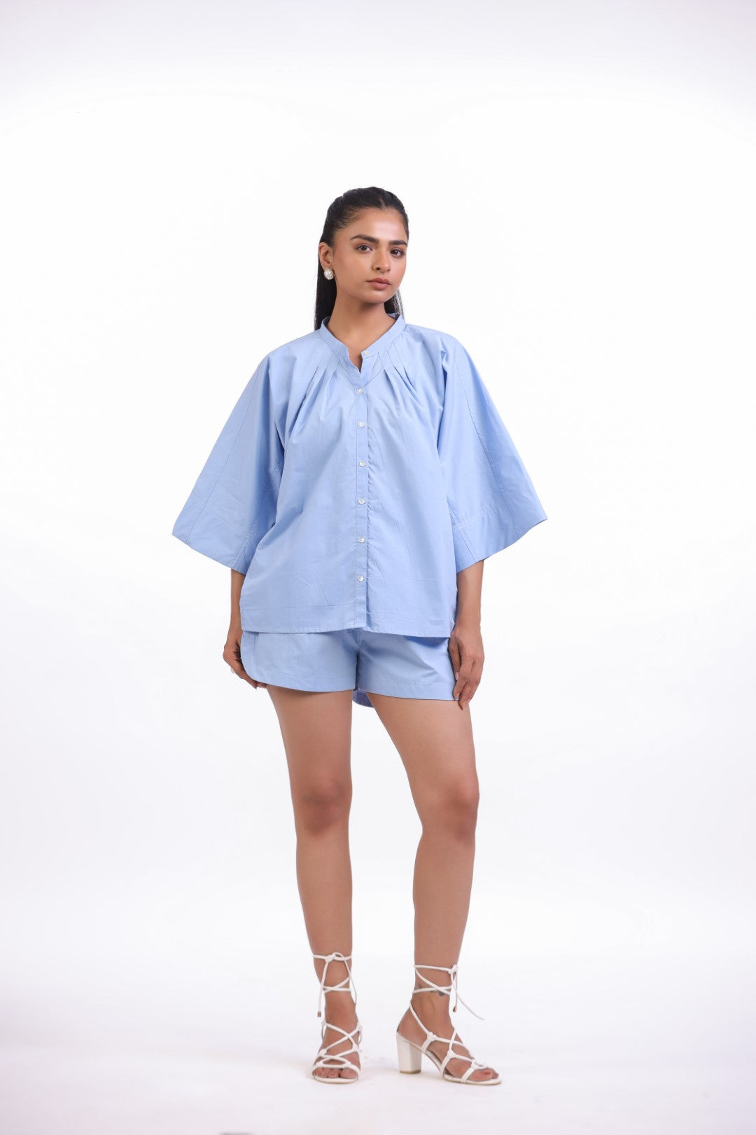 Women’s Blue Solid Cotton Poplin Co-Ord Set