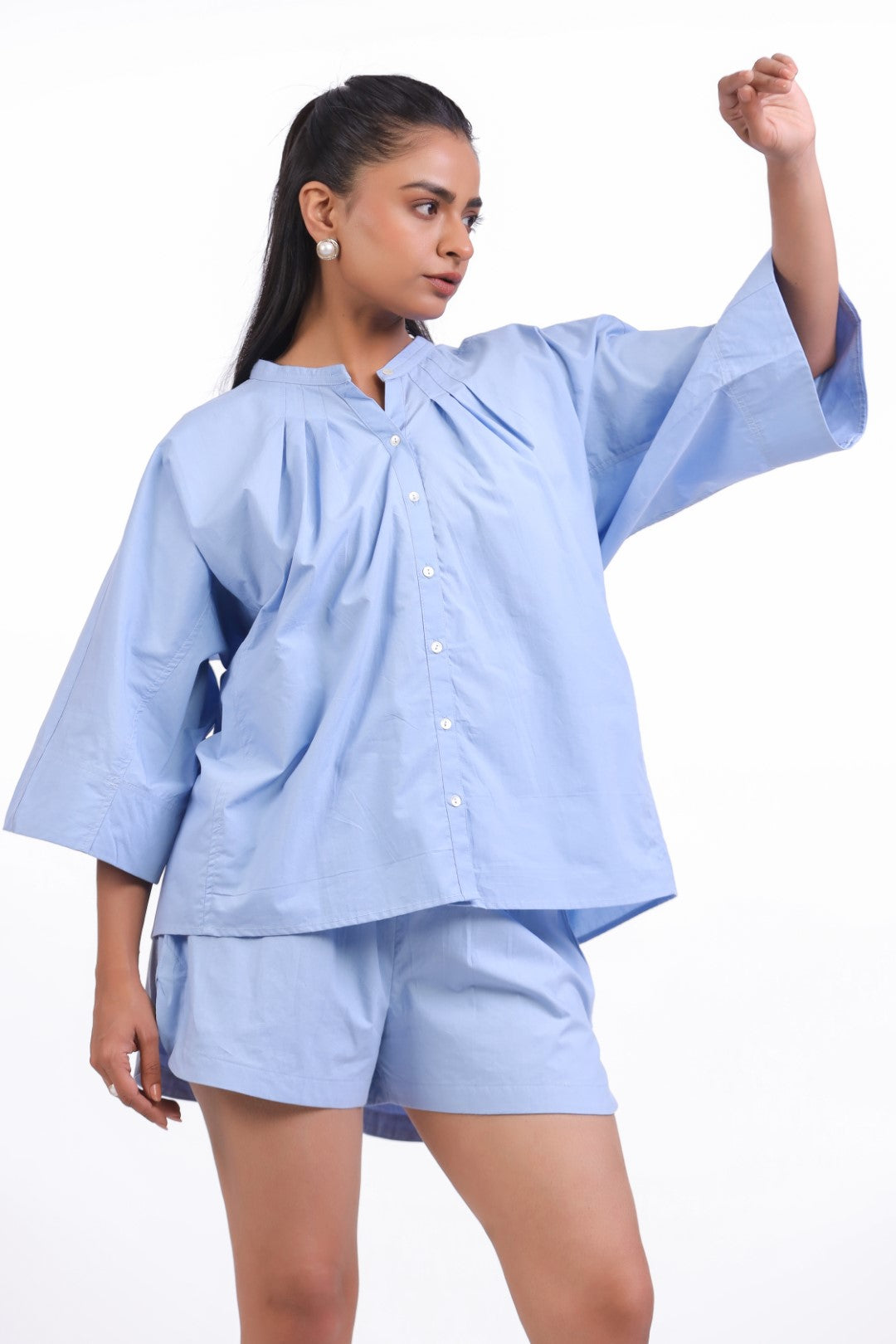Women’s Blue Solid Cotton Poplin Top