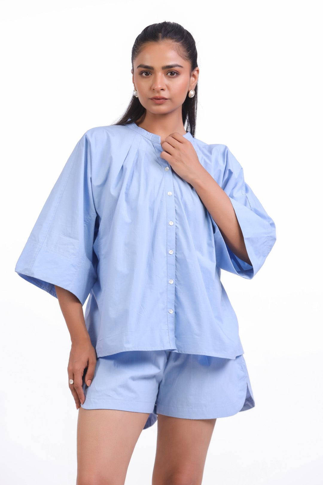 Women’s Blue Solid Cotton Poplin Top