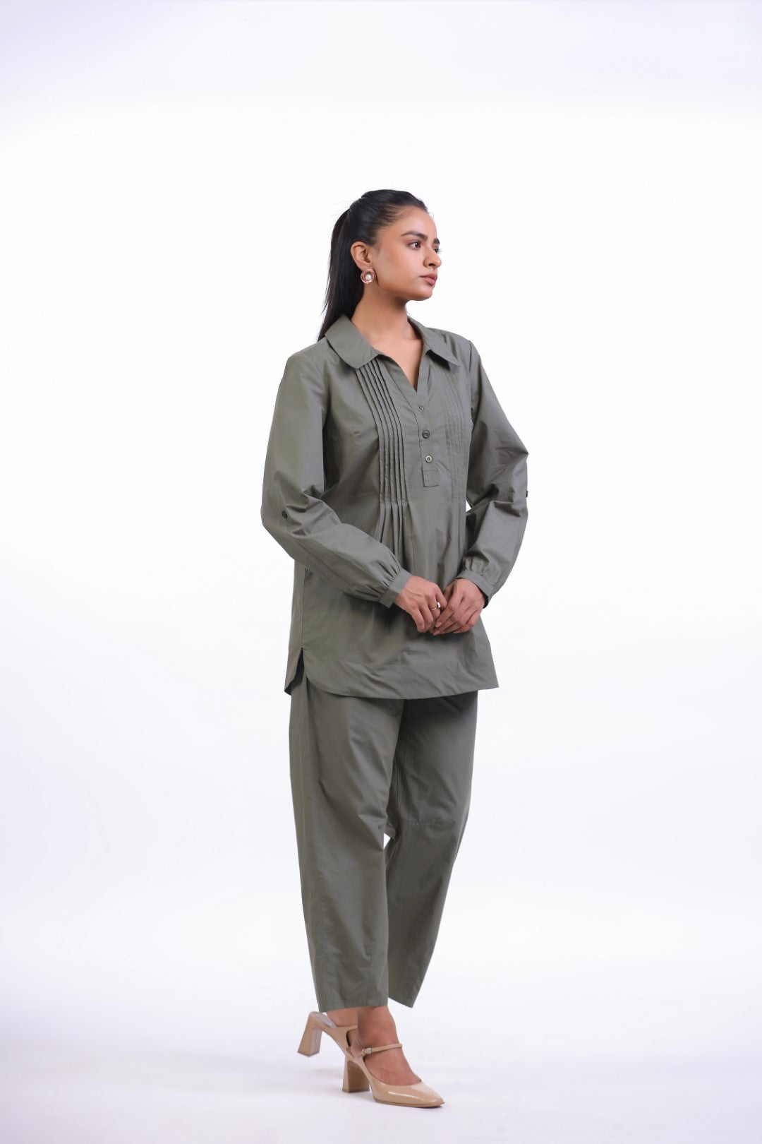 Women's Green Cotton Top  With Green Pant (co-ord)