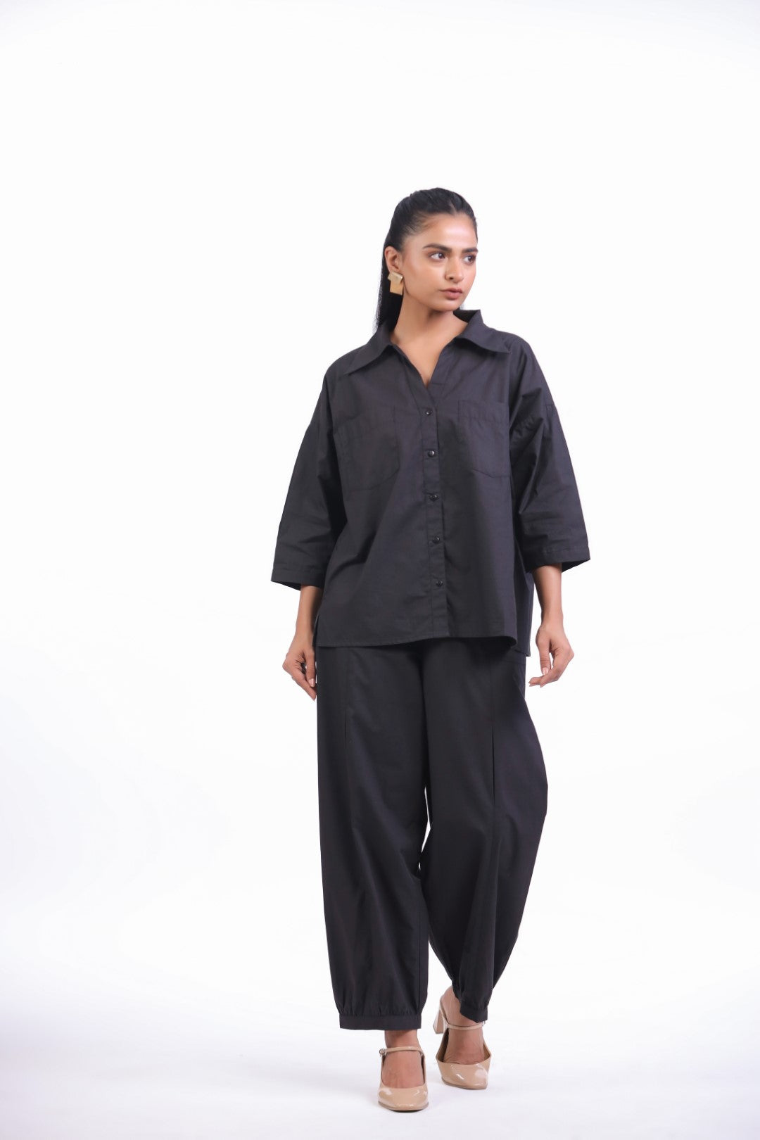 Women’s Black Cotton Poplin Co-Ord Set