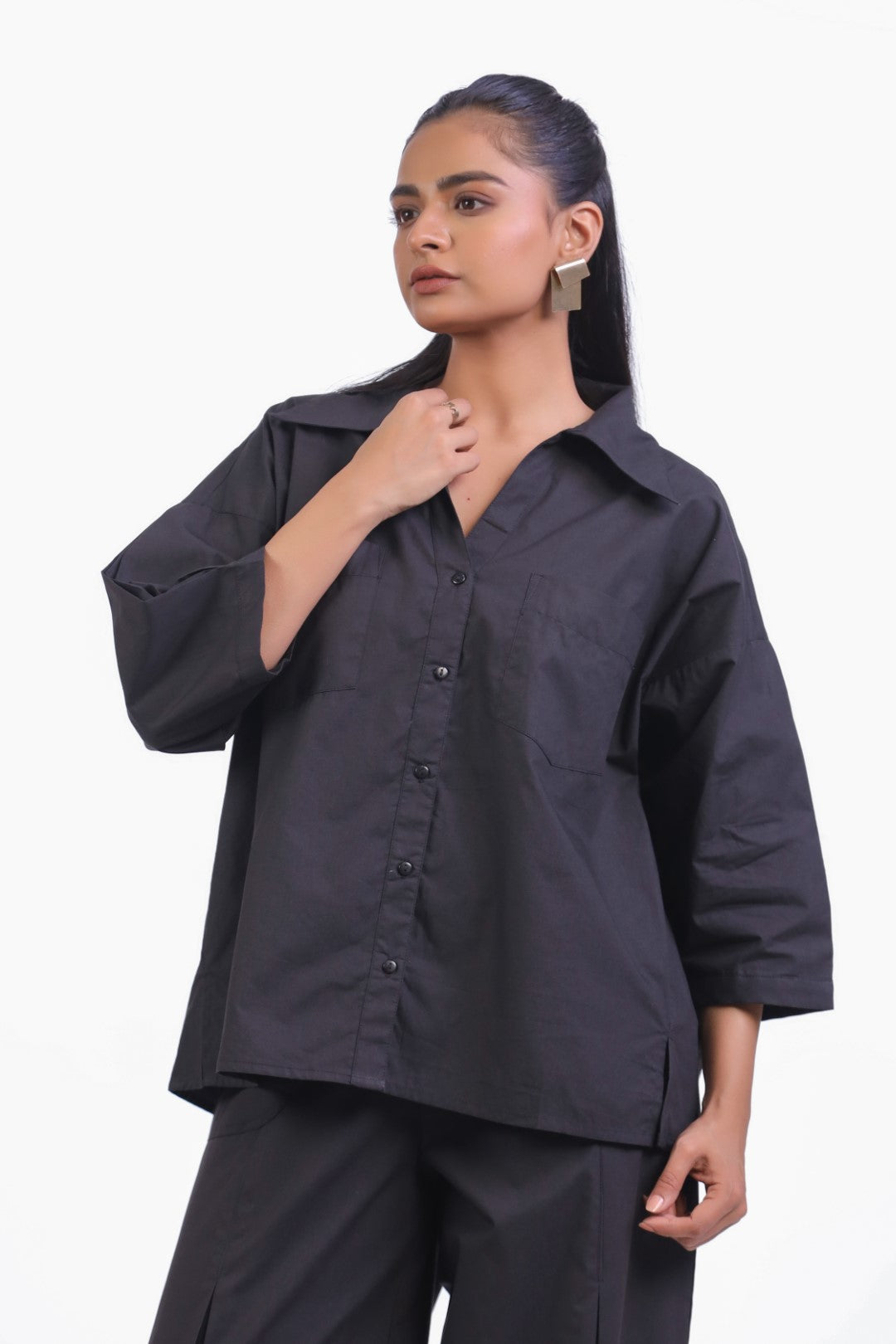 Women’s Black Cotton Poplin Top