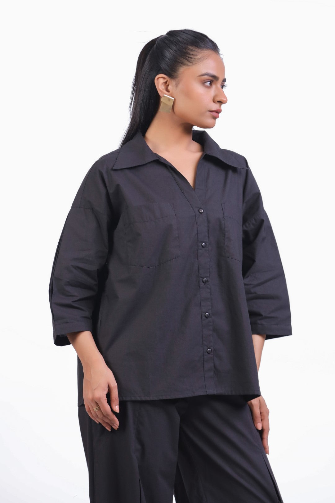 Women’s Black Cotton Poplin Top
