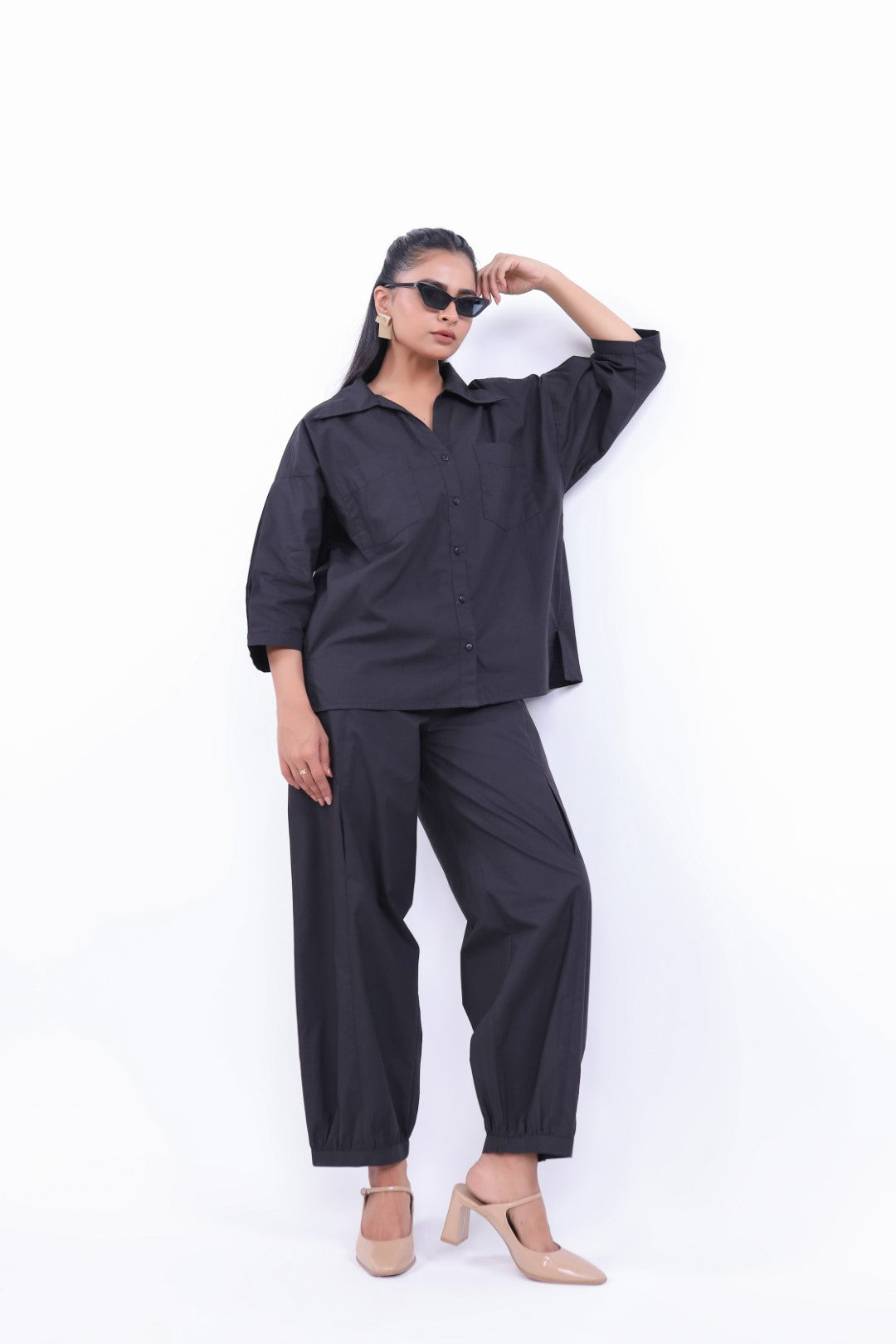 Women’s Black Cotton Poplin Top