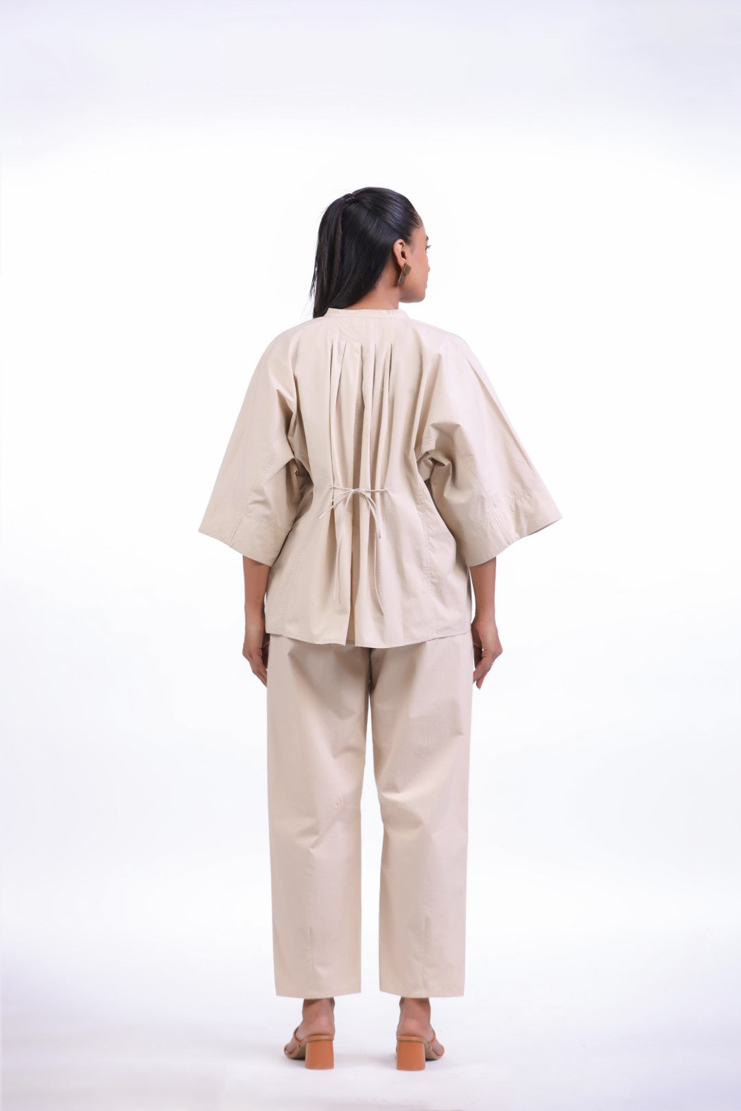 Women’s Beige Solid Cotton Poplin Co-Ord Set
