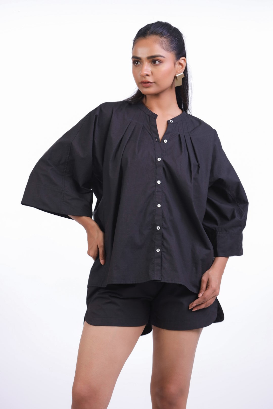 Women’s Black Solid Cotton Poplin Top