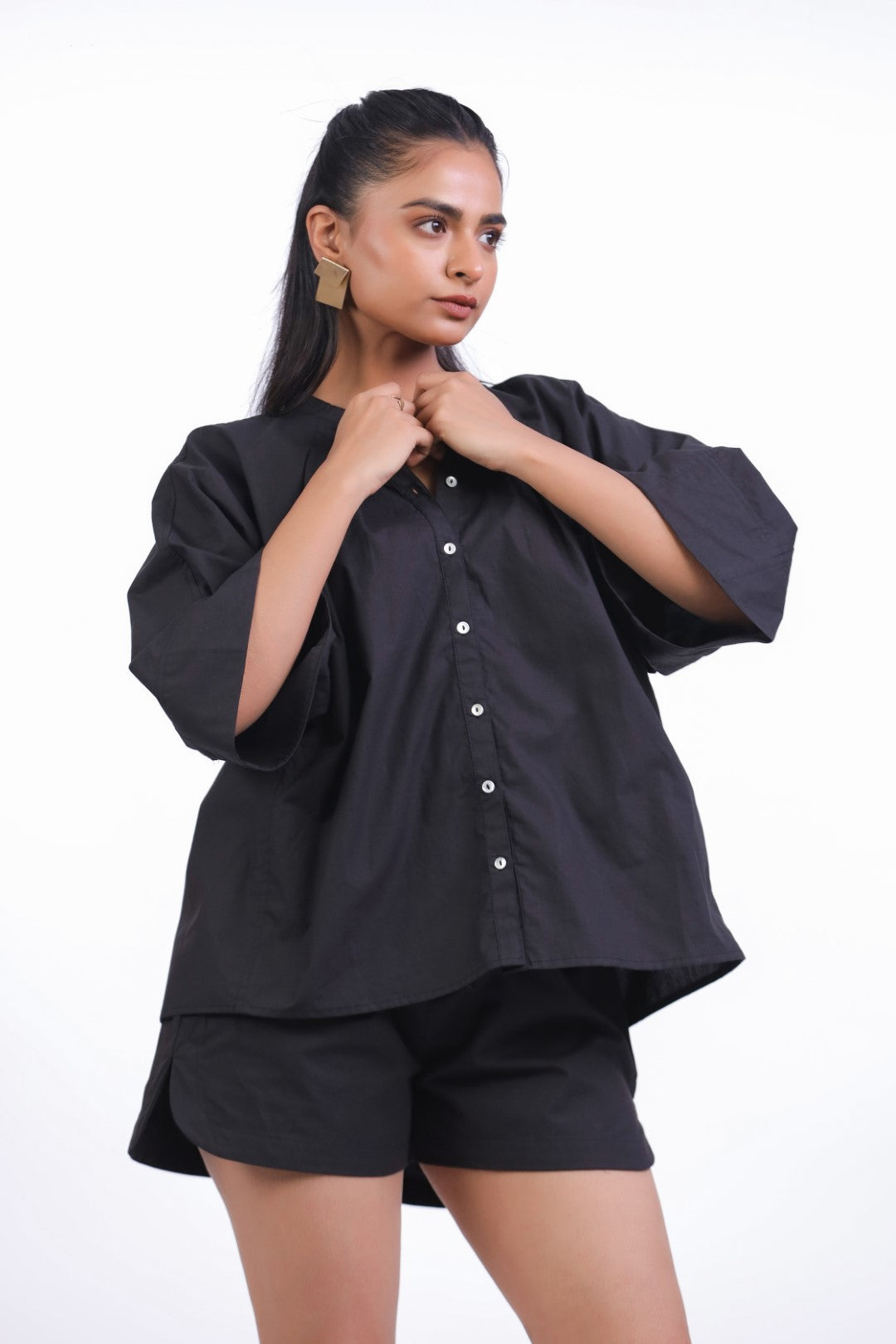 Women’s Black Solid Cotton Poplin Top