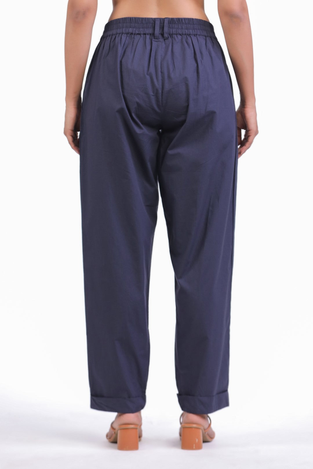 MUUN Women's Navy Solid Cotton Pant