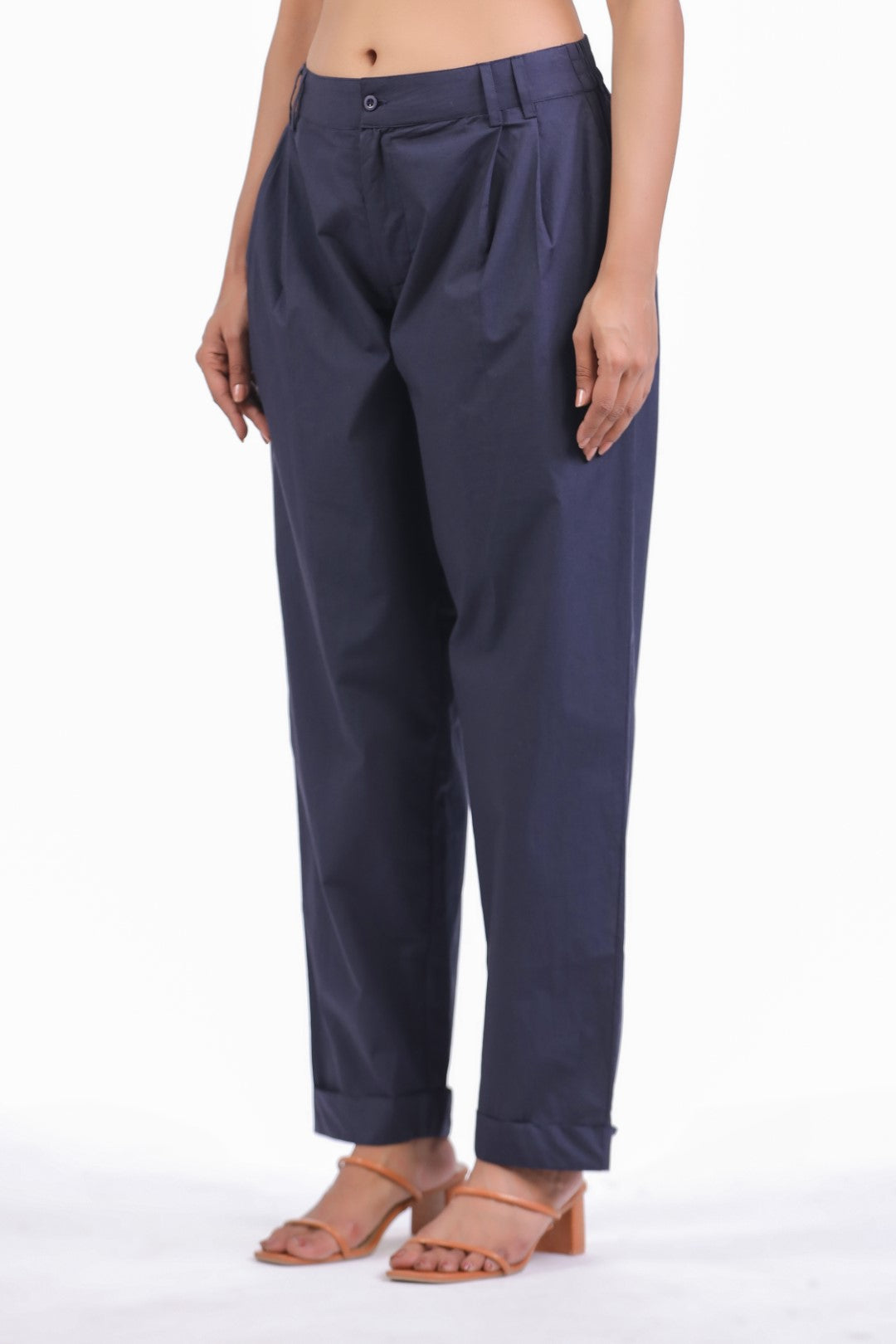 MUUN Women's Navy Solid Cotton Pant