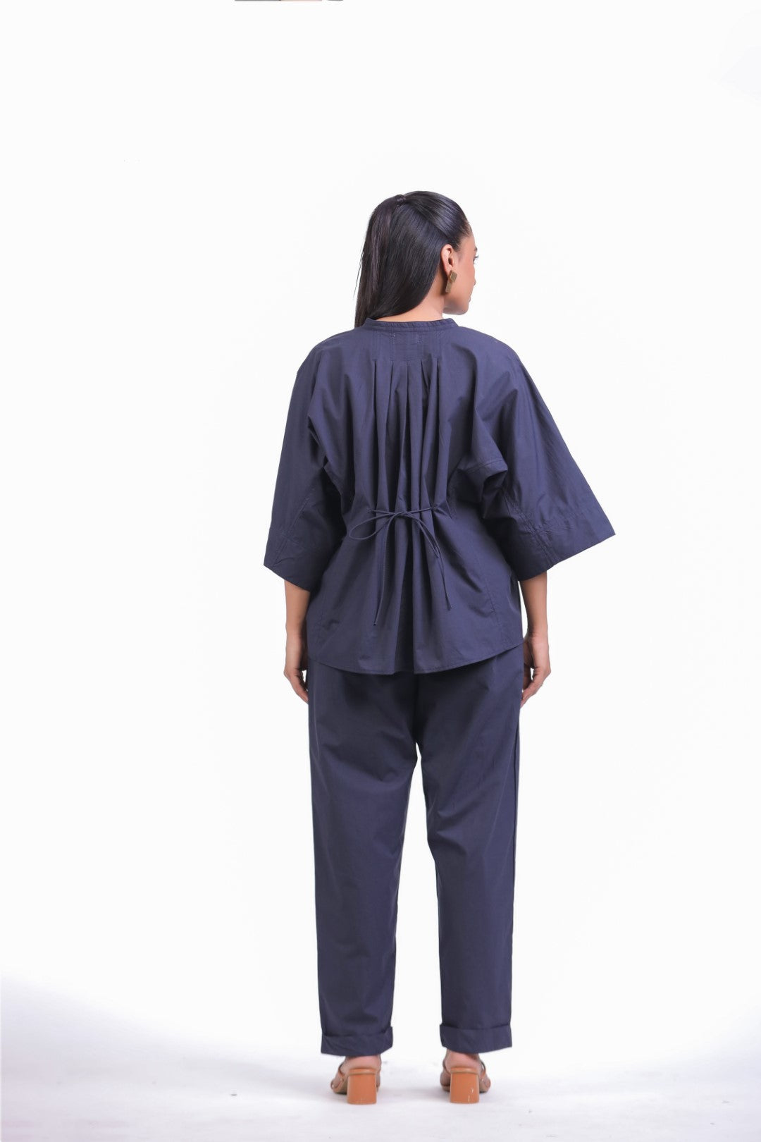 Women’s Navy Solid Cotton Poplin Co-Ord Set