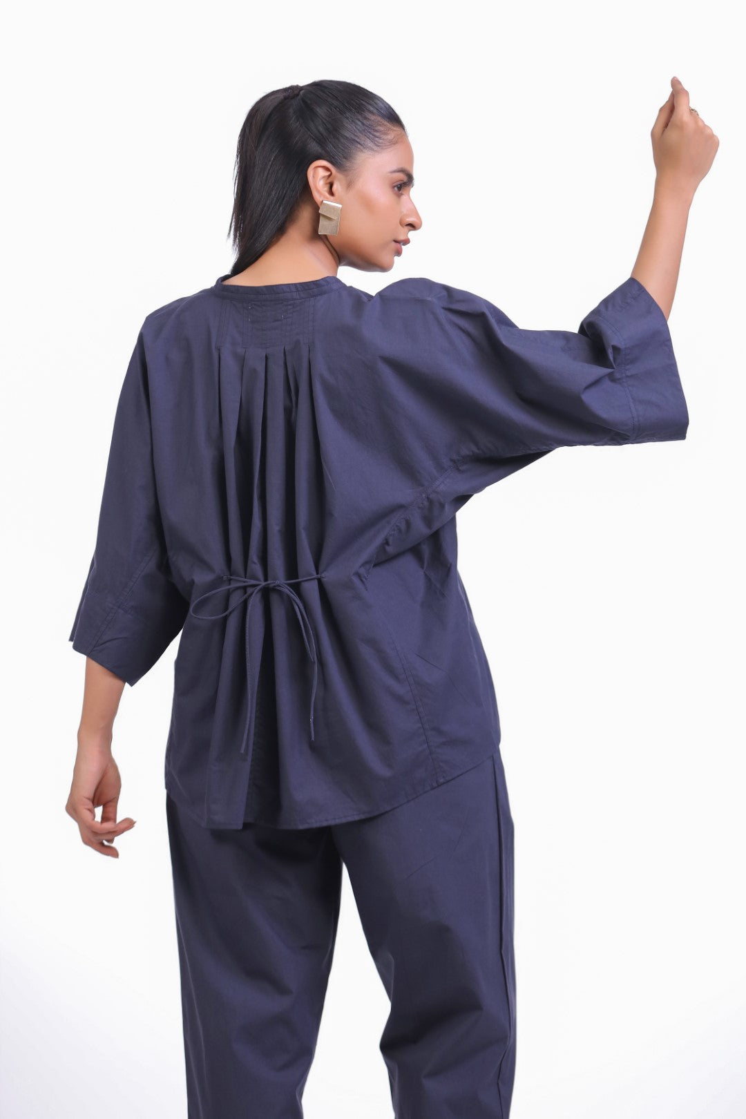 Women’s Navy Solid Cotton Poplin Top