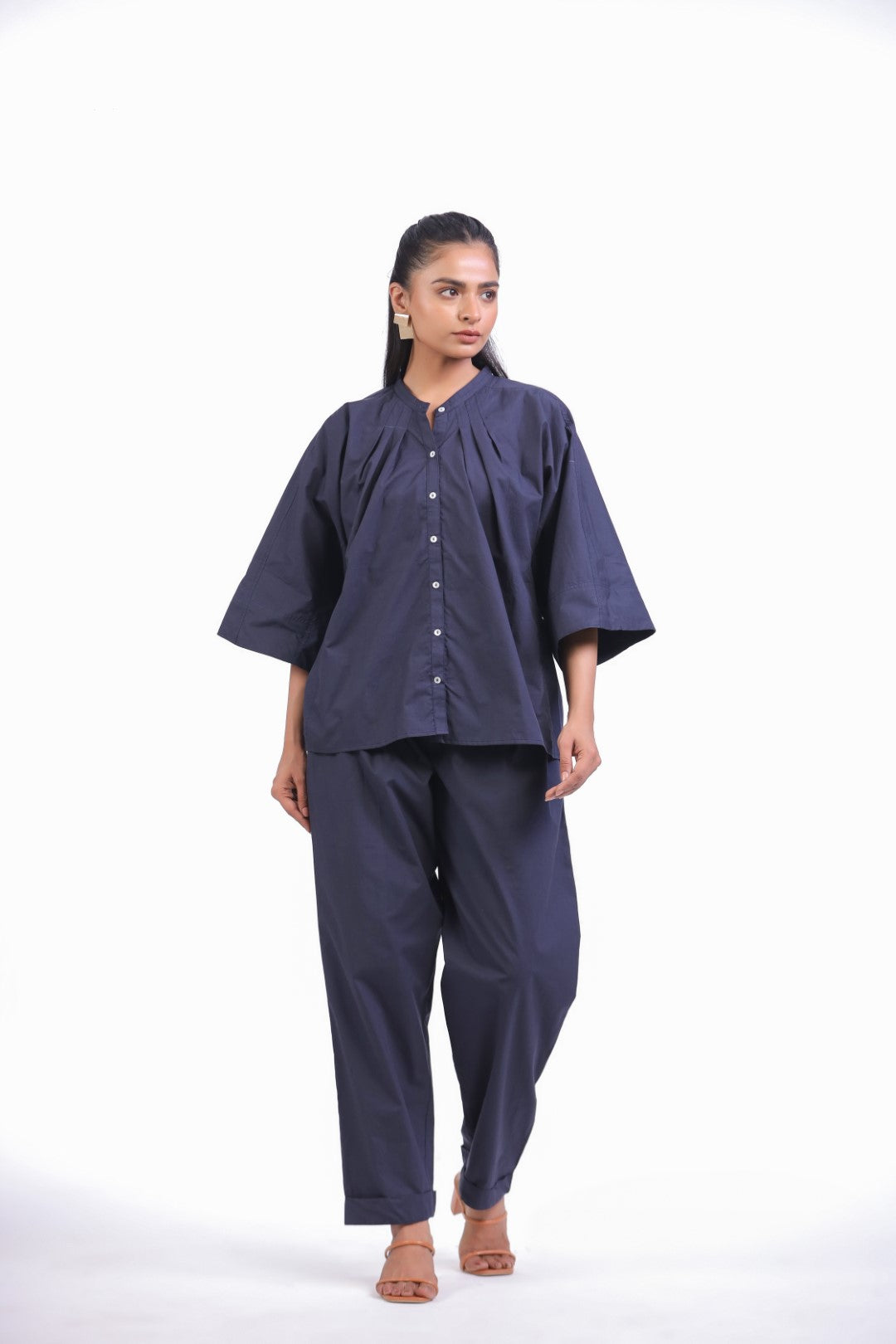 Women’s Navy Solid Cotton Poplin Co-Ord Set
