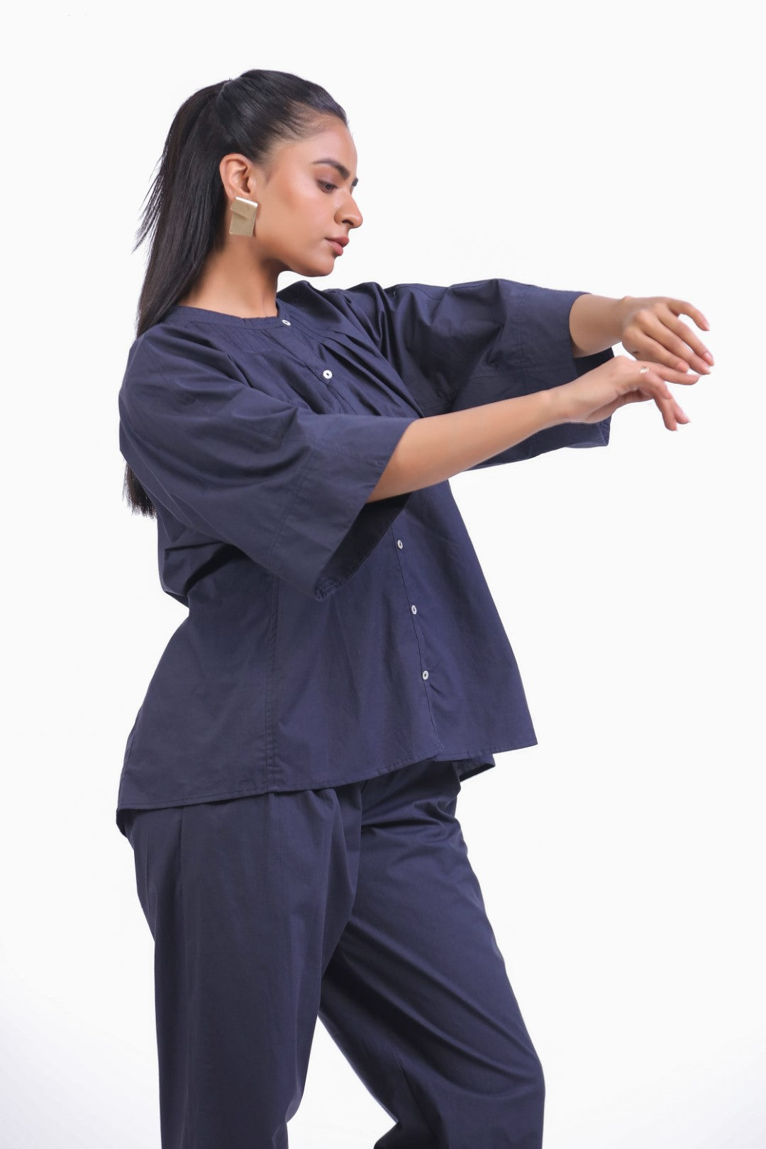 Women’s Navy Solid Cotton Poplin Top