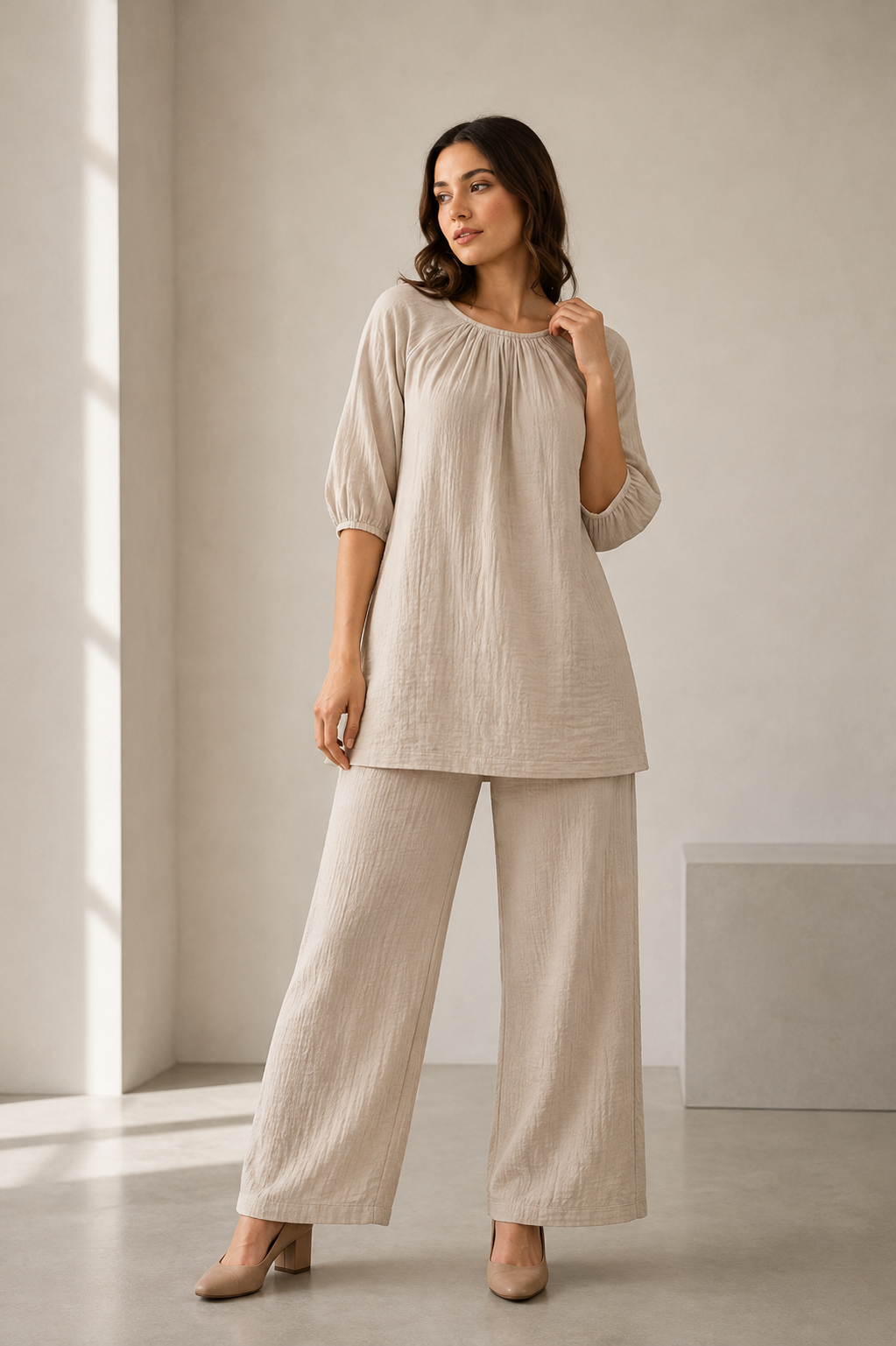 Beige Relaxed Cotton Co-ord Set