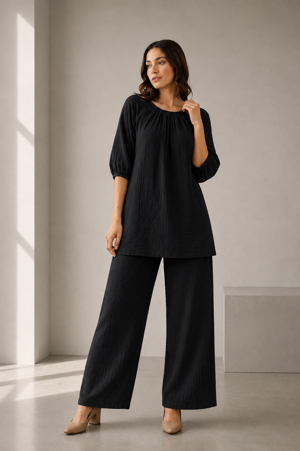 Black Relaxed Cotton Co-ord Set