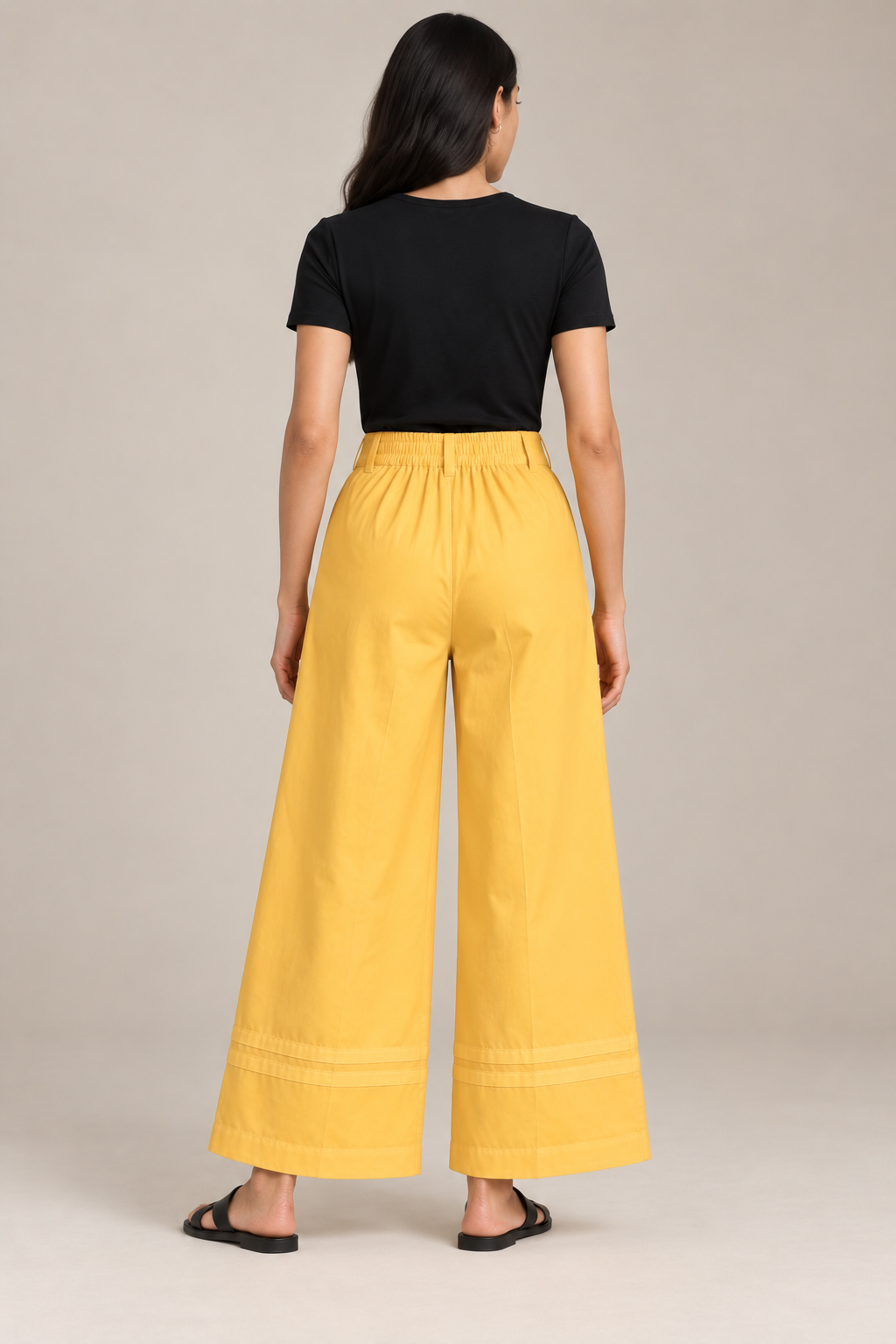 Women Mustard Yellow Cotton Poplin Wide Leg Trouser High Waist Straight Fit Pants