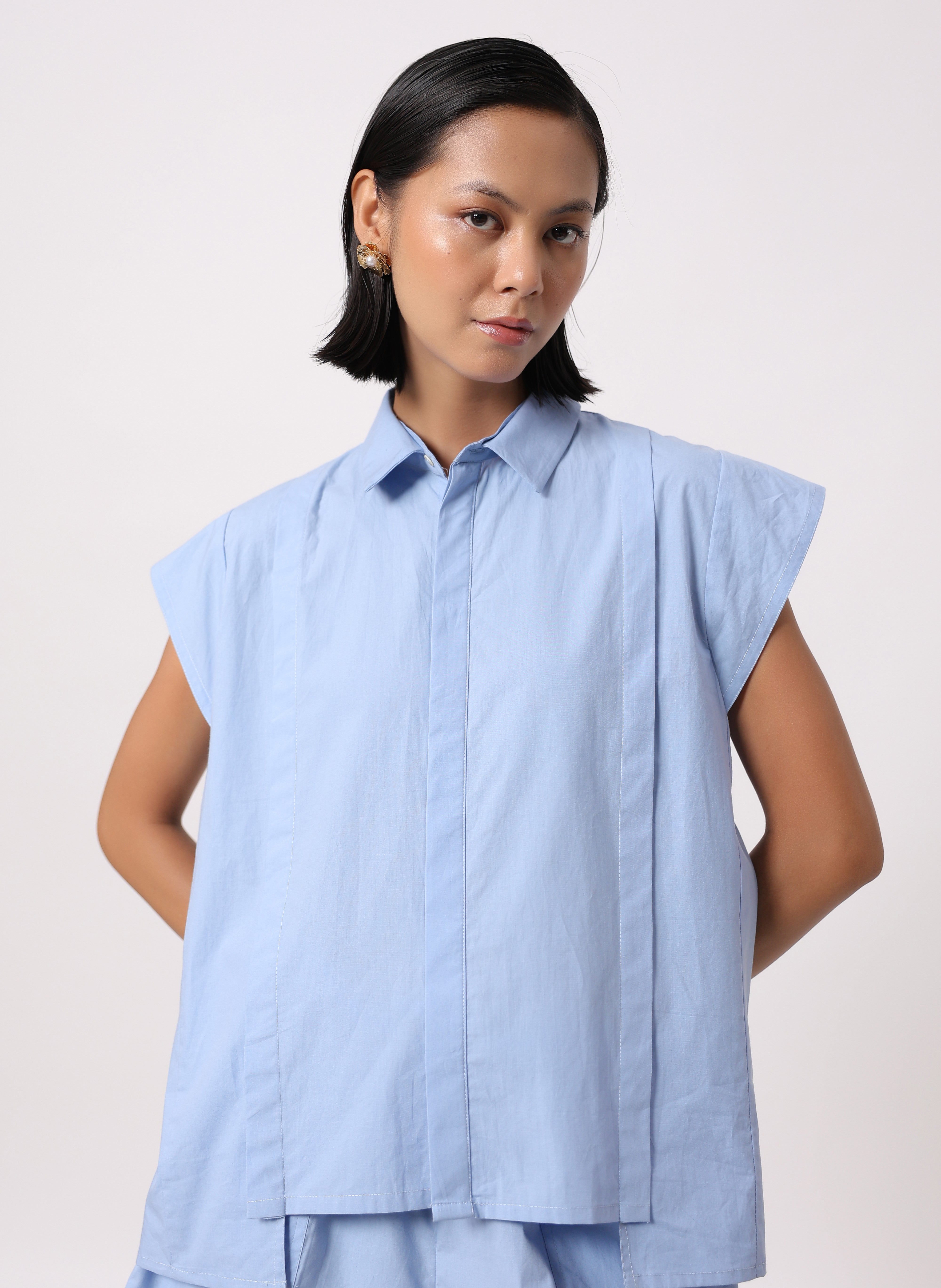 Women’s Blue Cotton Poplin Top