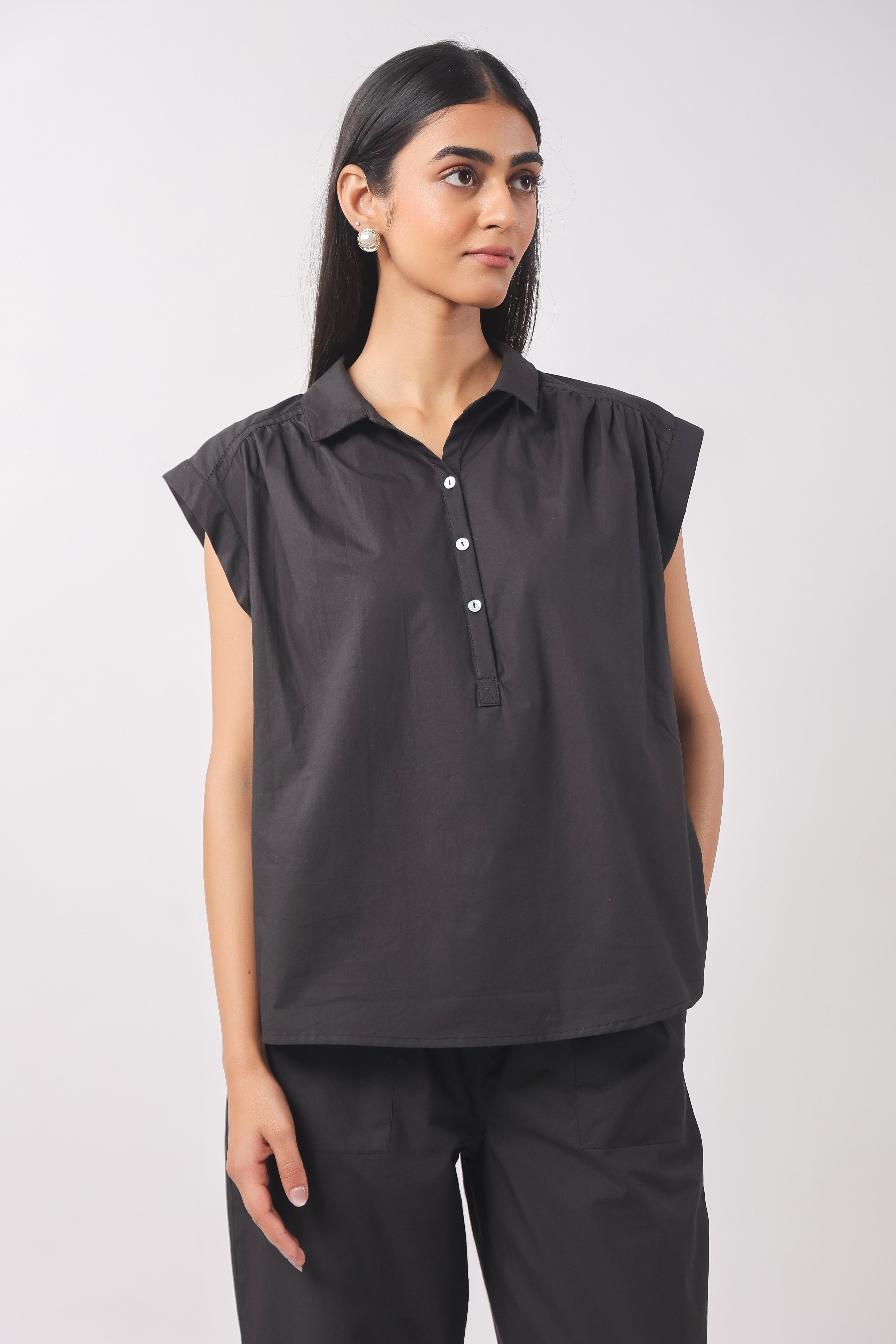 Women’s Black Cotton Top with Black Pants Co-Ord Set