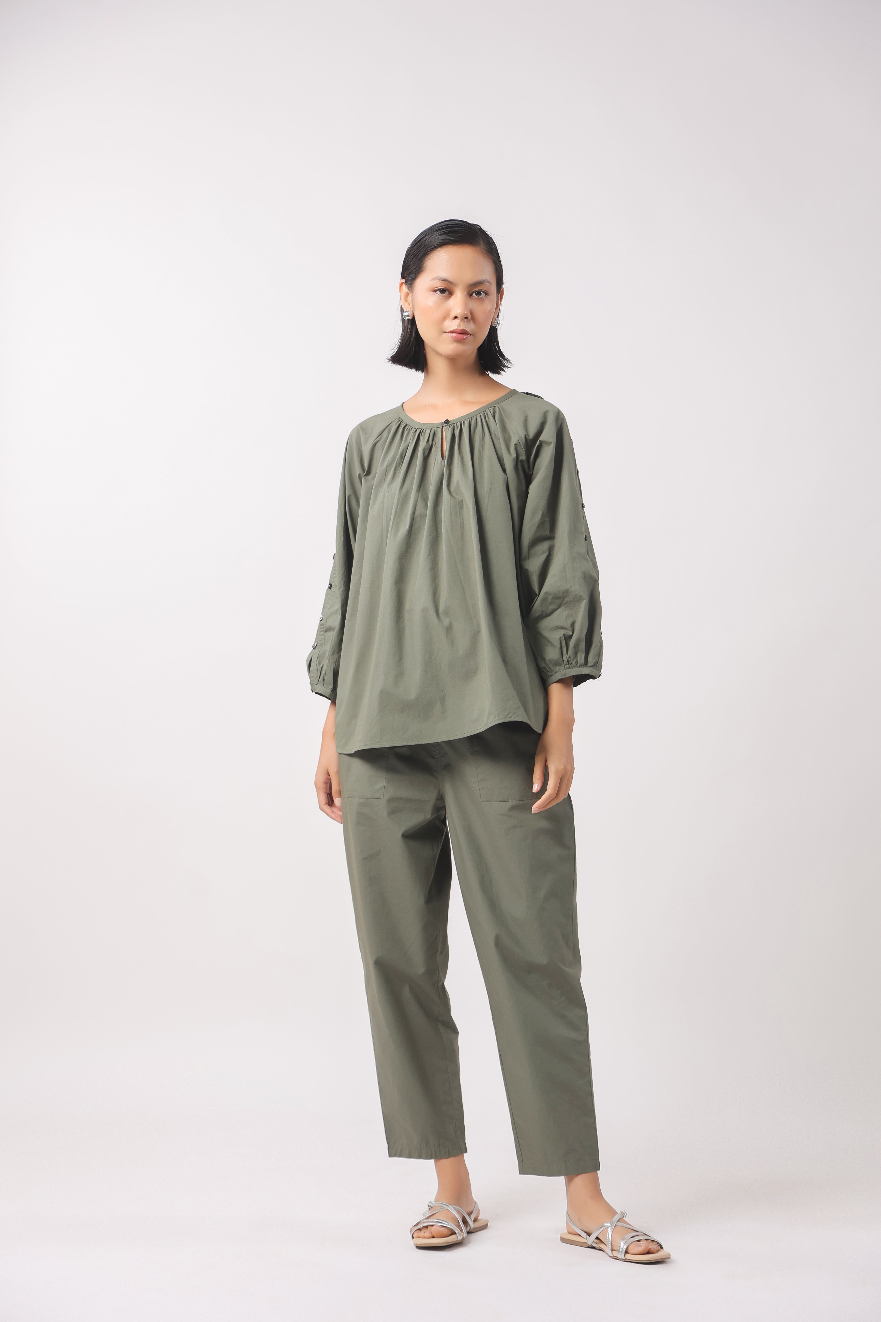 Women’s Green Cotton Top with Green Pants Co-Ord Set