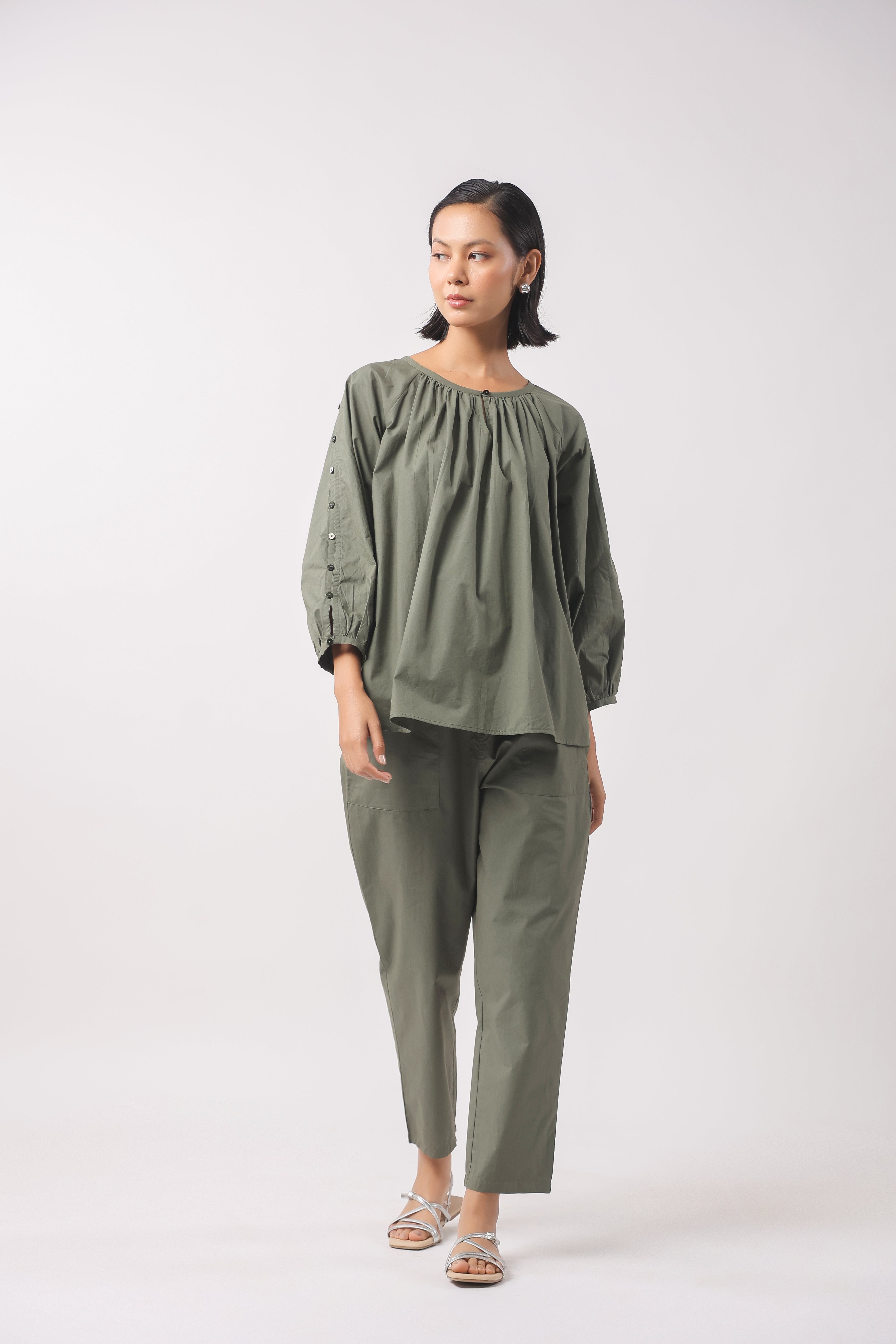 Women’s Green Cotton Top with Green Pants Co-Ord Set