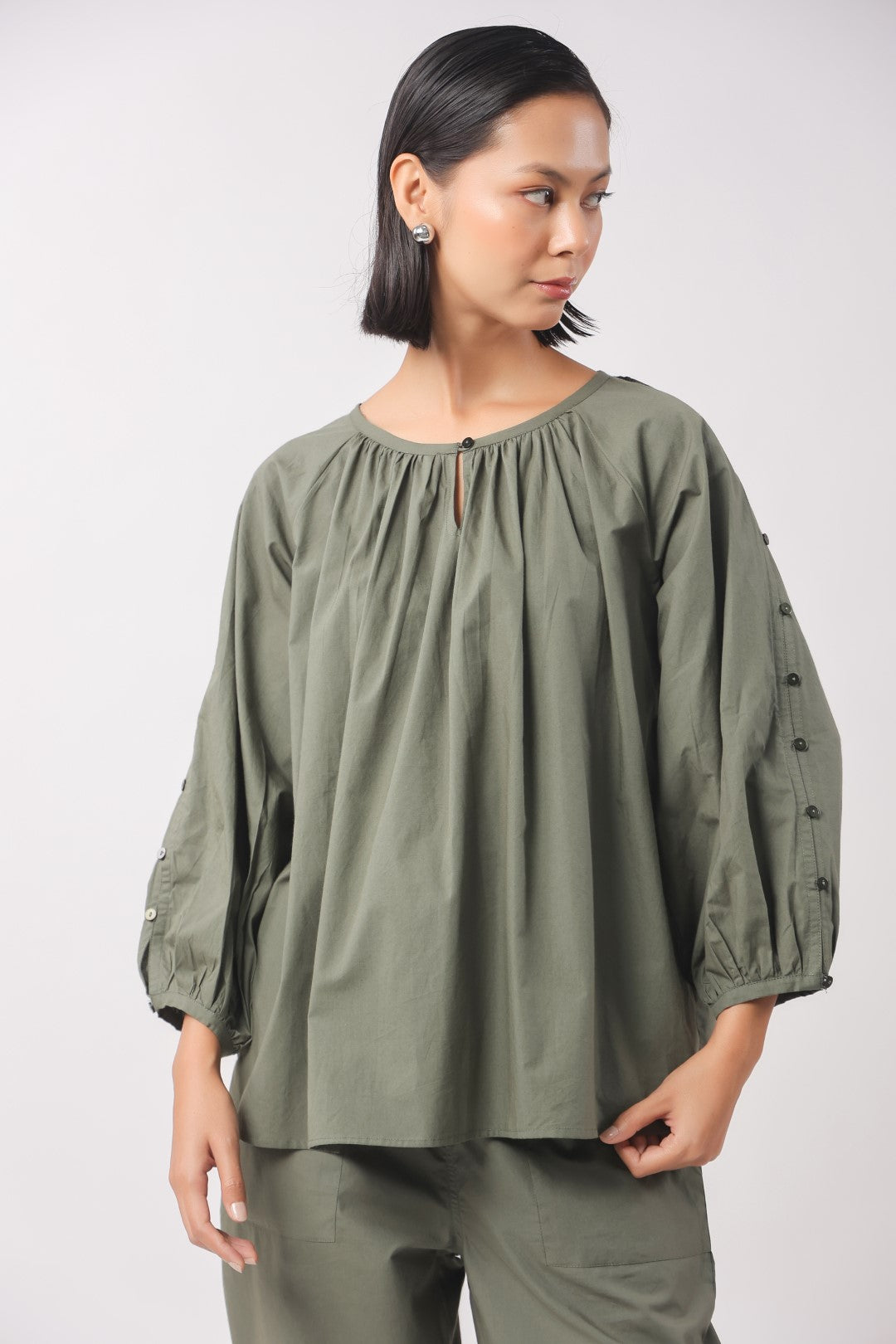 Women’s Navy Cotton Poplin Top