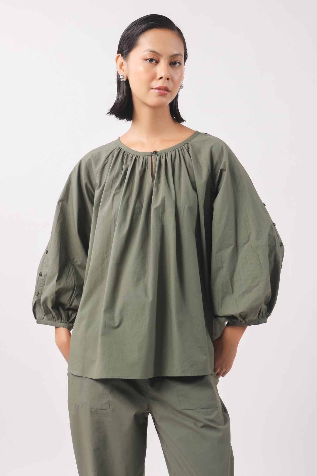 Women’s Navy Cotton Poplin Top