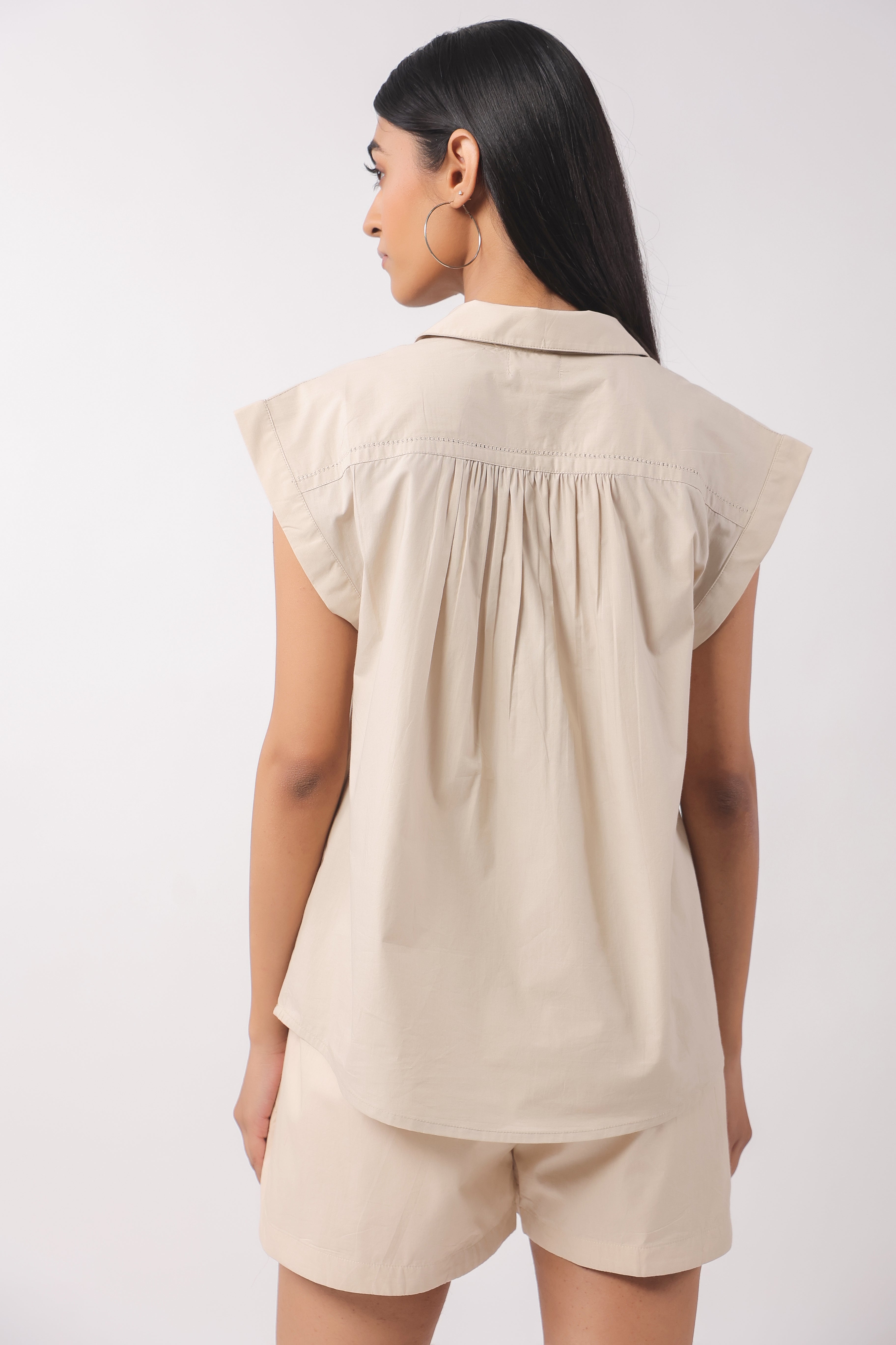 Women’s Beige Cotton Top with Beige Shorts Co-Ord Set