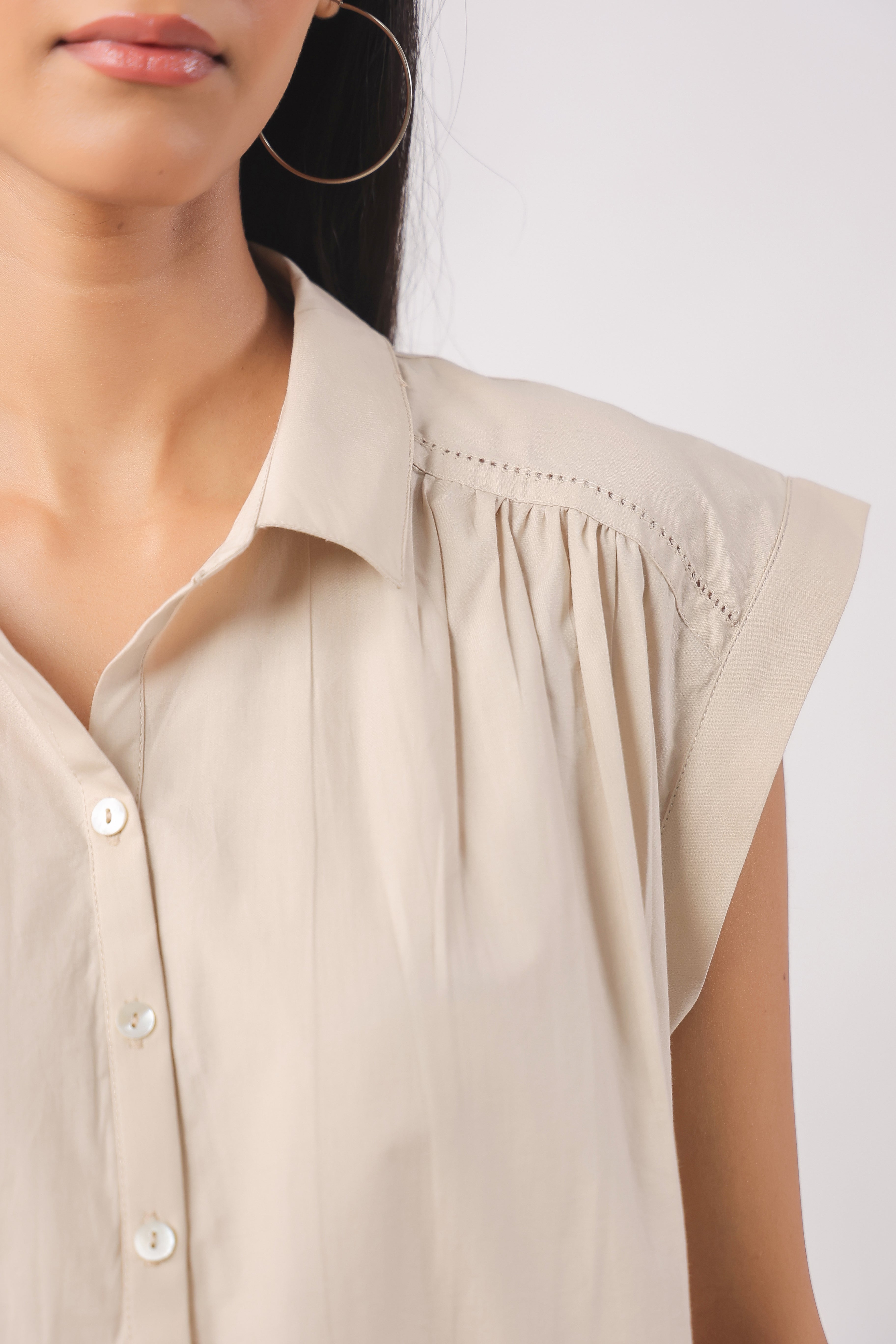 Women’s Beige Cotton Top with Beige Shorts Co-Ord Set