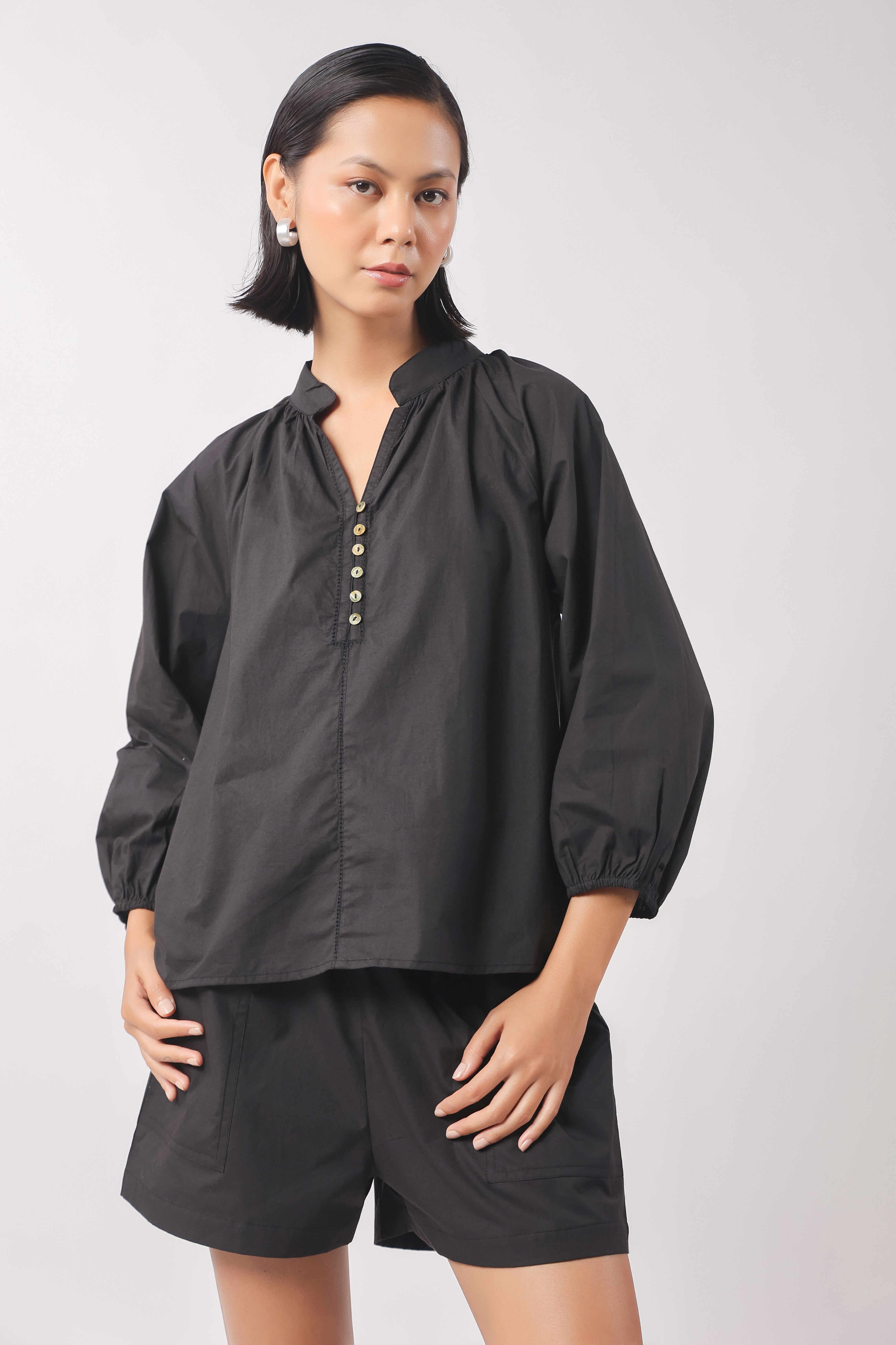 Women’s Black Cotton Top with Black Shorts Co-Ord Set
