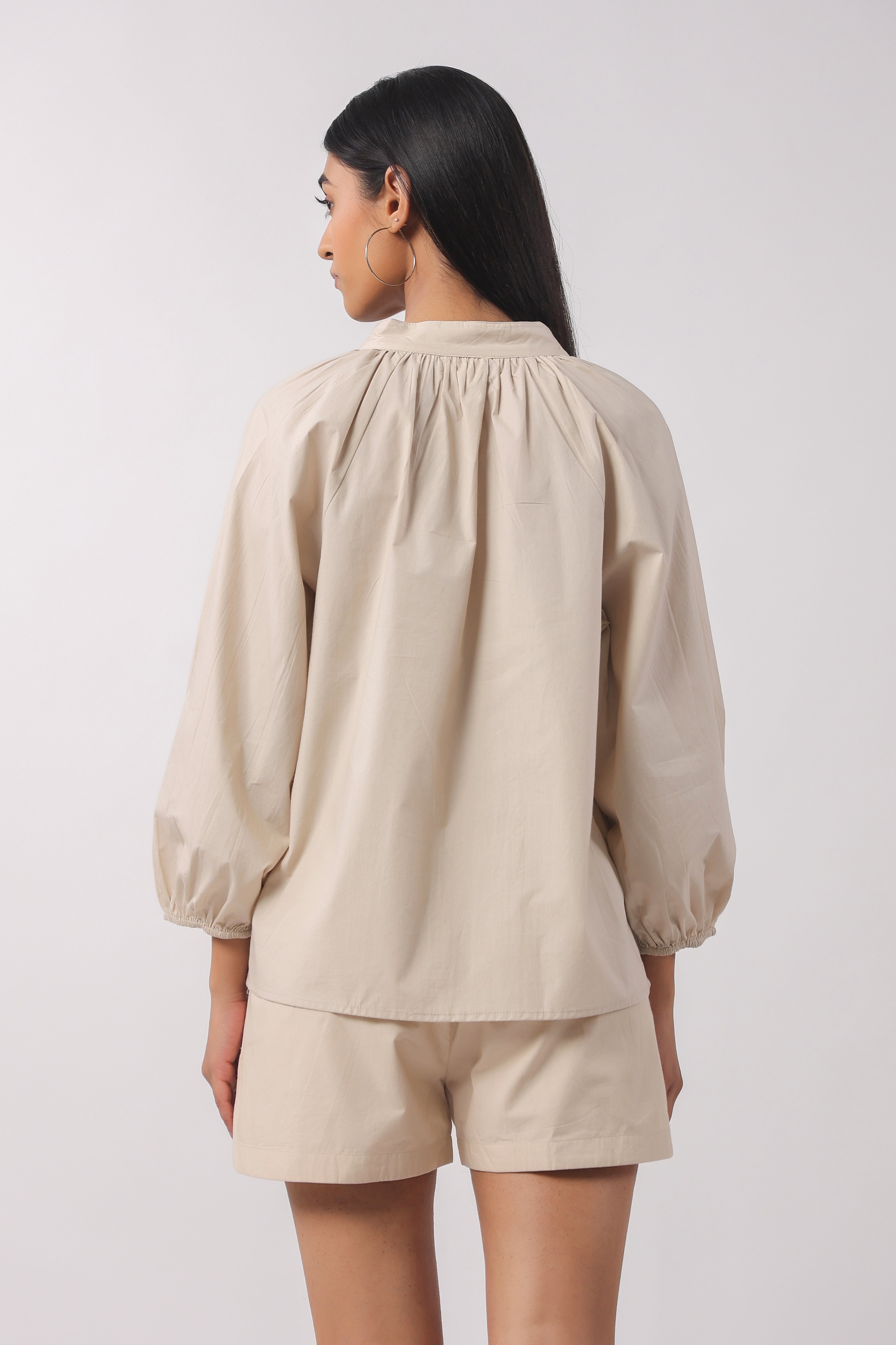 Women’s Beige Cotton Top with Beige Shorts Co-Ord Set