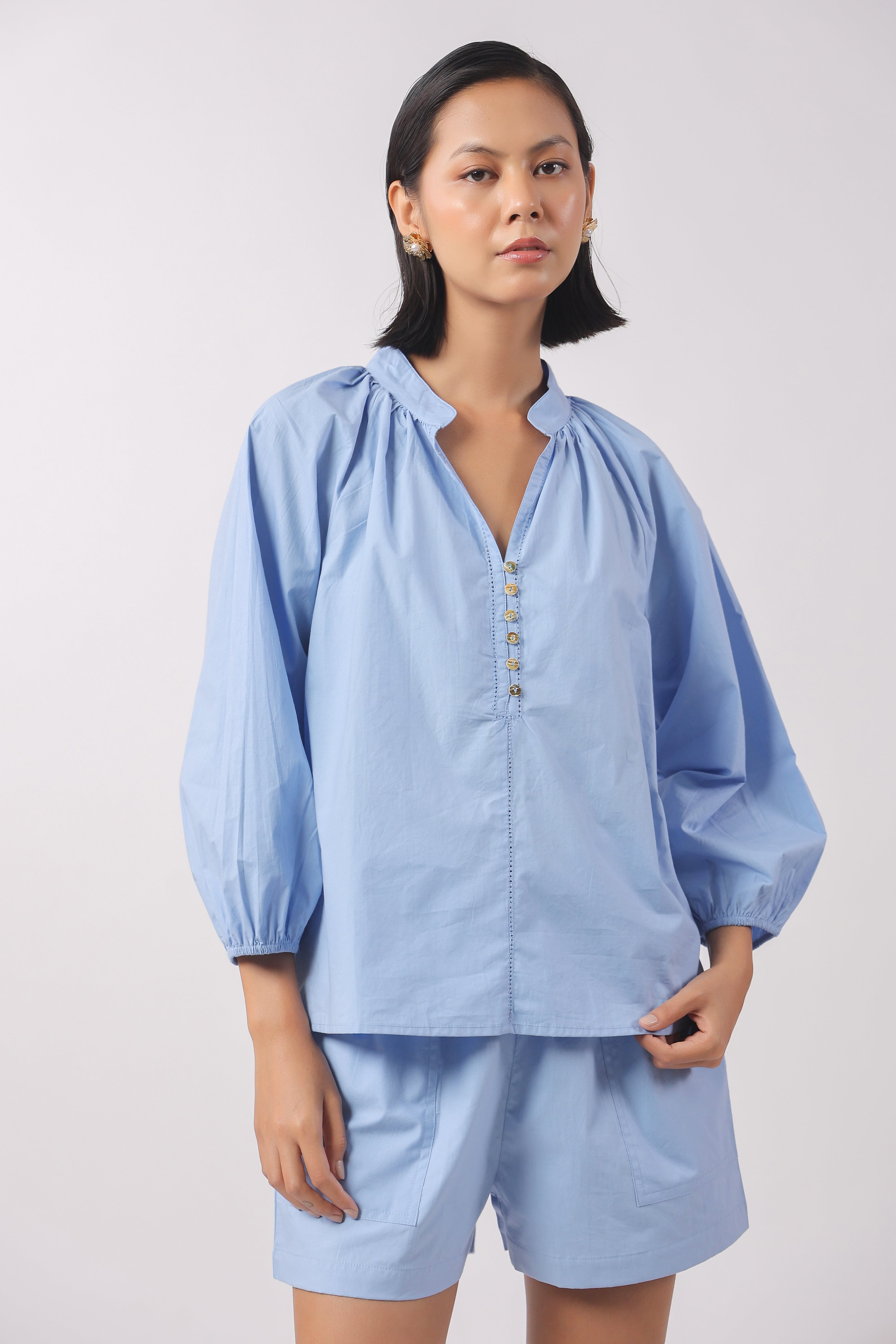 Women’s Blue Cotton Top with Blue Shorts Co-Ord Set