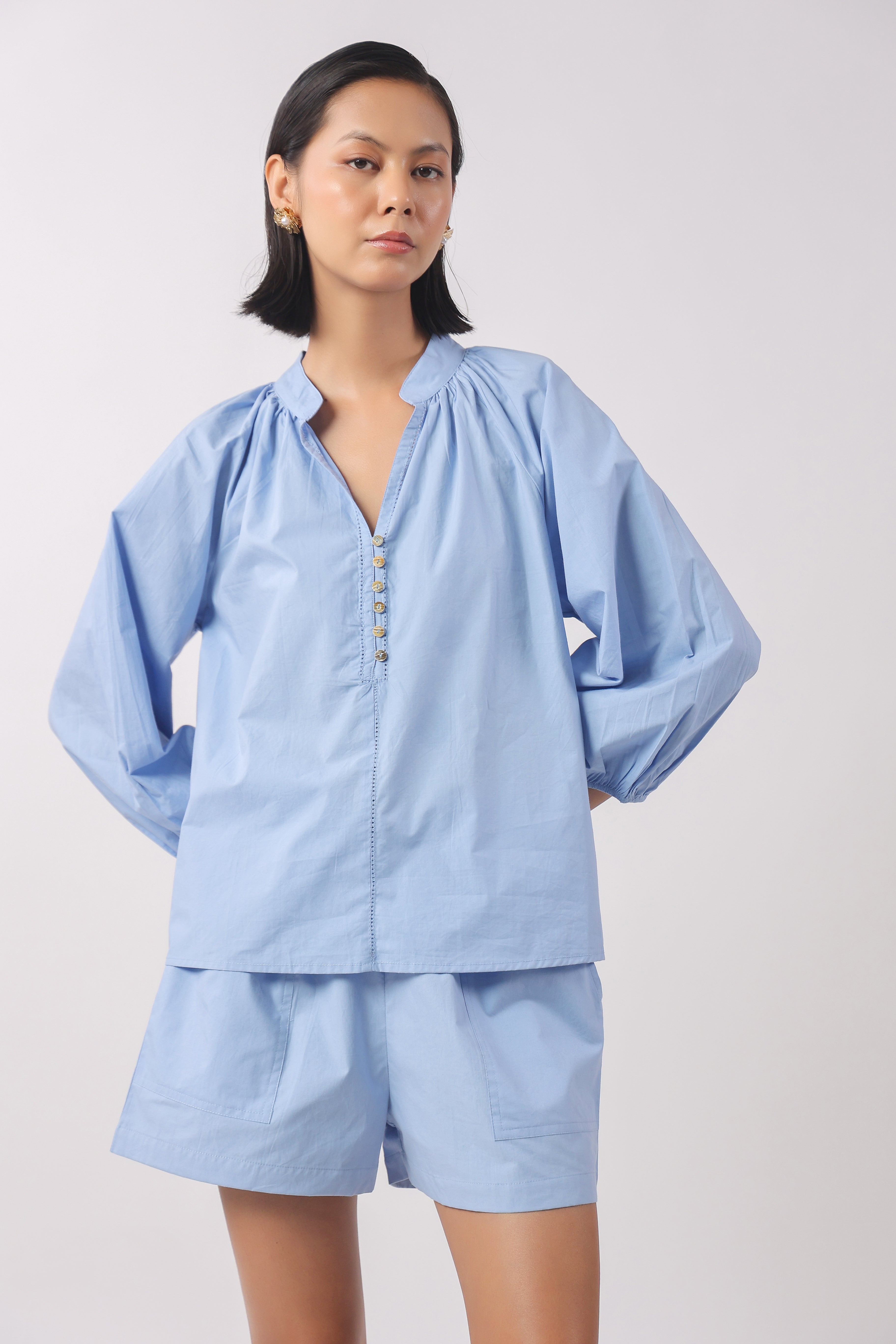 Women’s Blue Cotton Top with Blue Shorts Co-Ord Set