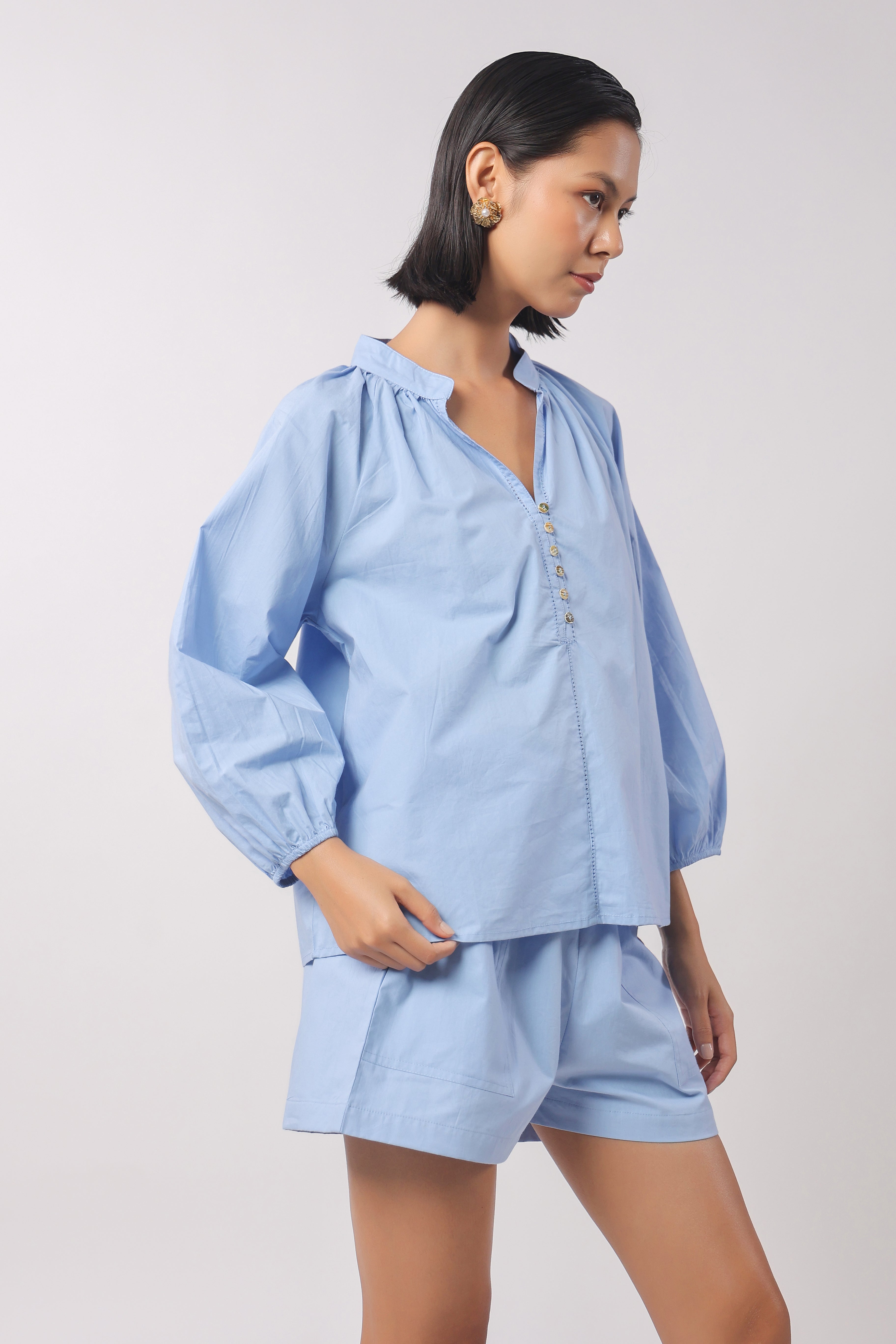 Women’s Blue Cotton Top with Blue Shorts Co-Ord Set