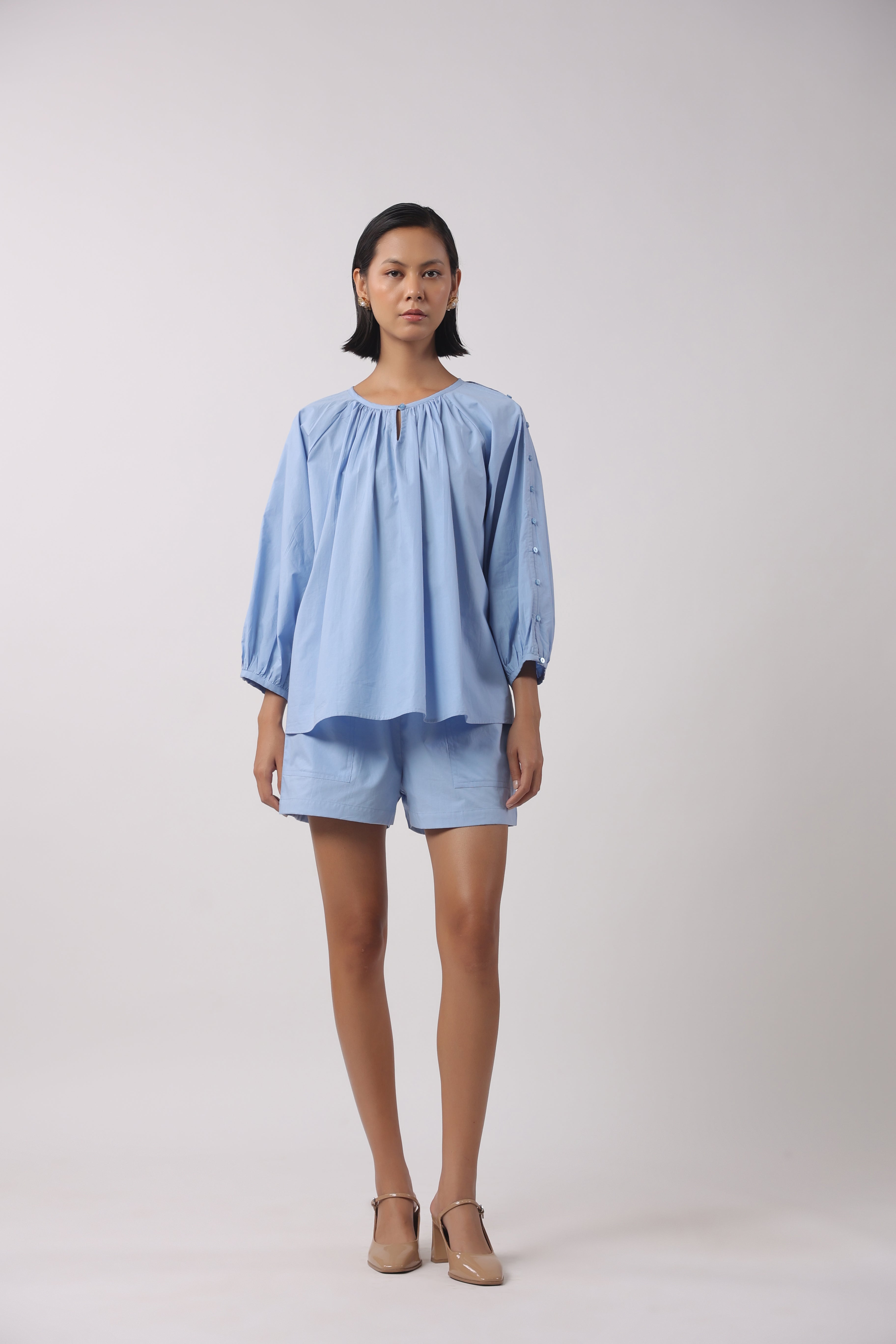 Women’s Blue Cotton Top with Blue Shorts Co-Ord Set