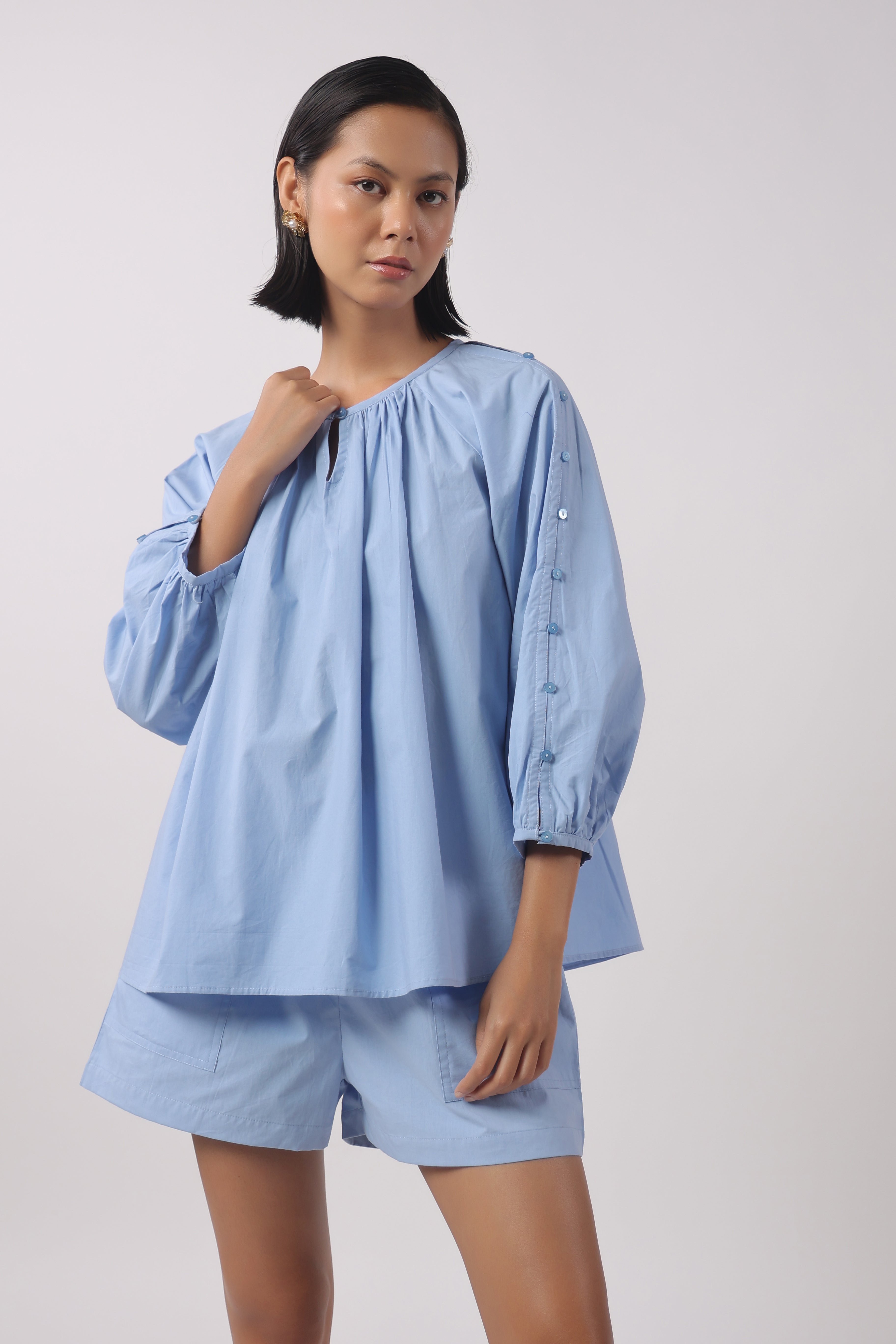 Women’s Blue Cotton Top with Blue Shorts Co-Ord Set
