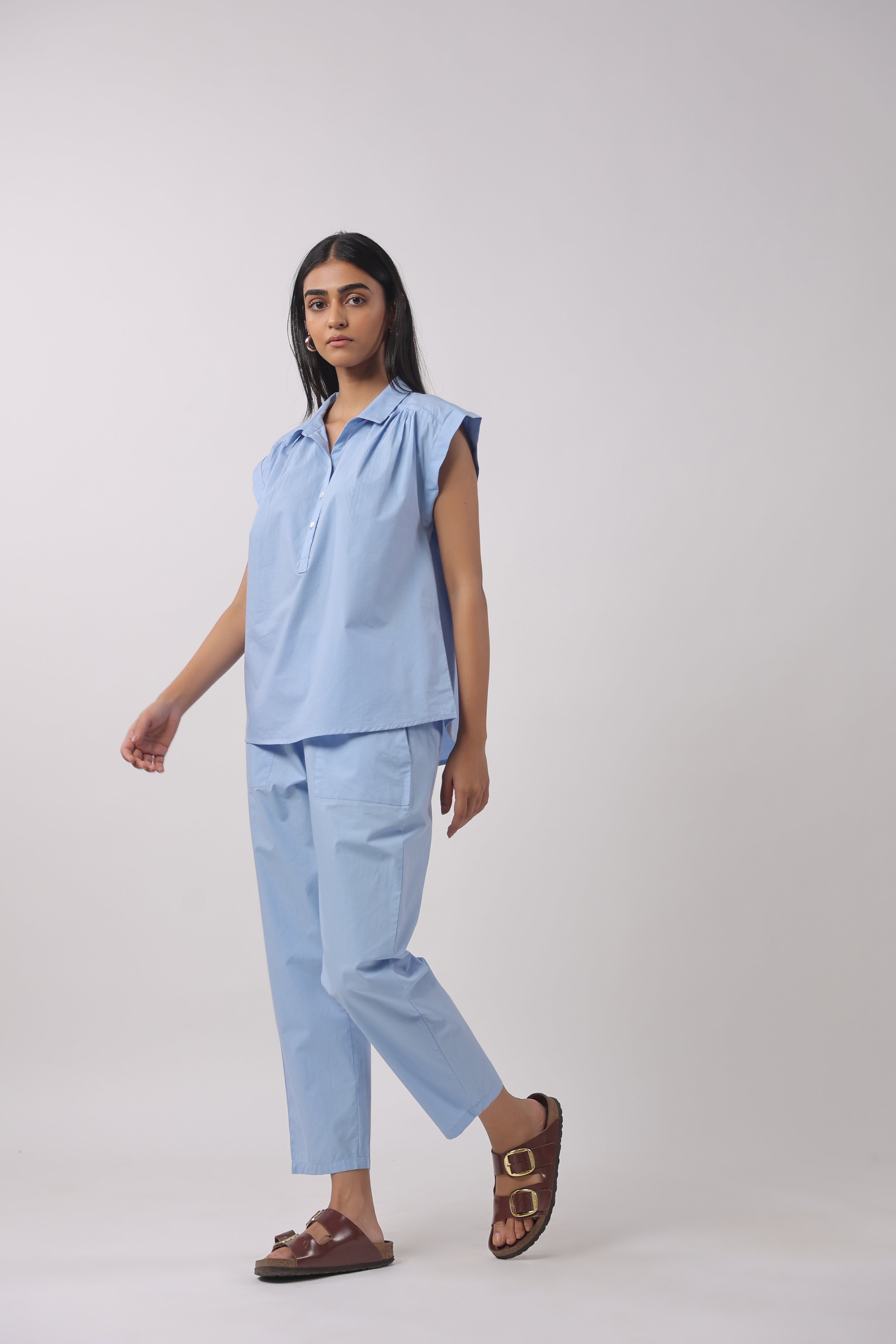 Women’s Blue Cotton Top with Blue Pants Co-Ord Set