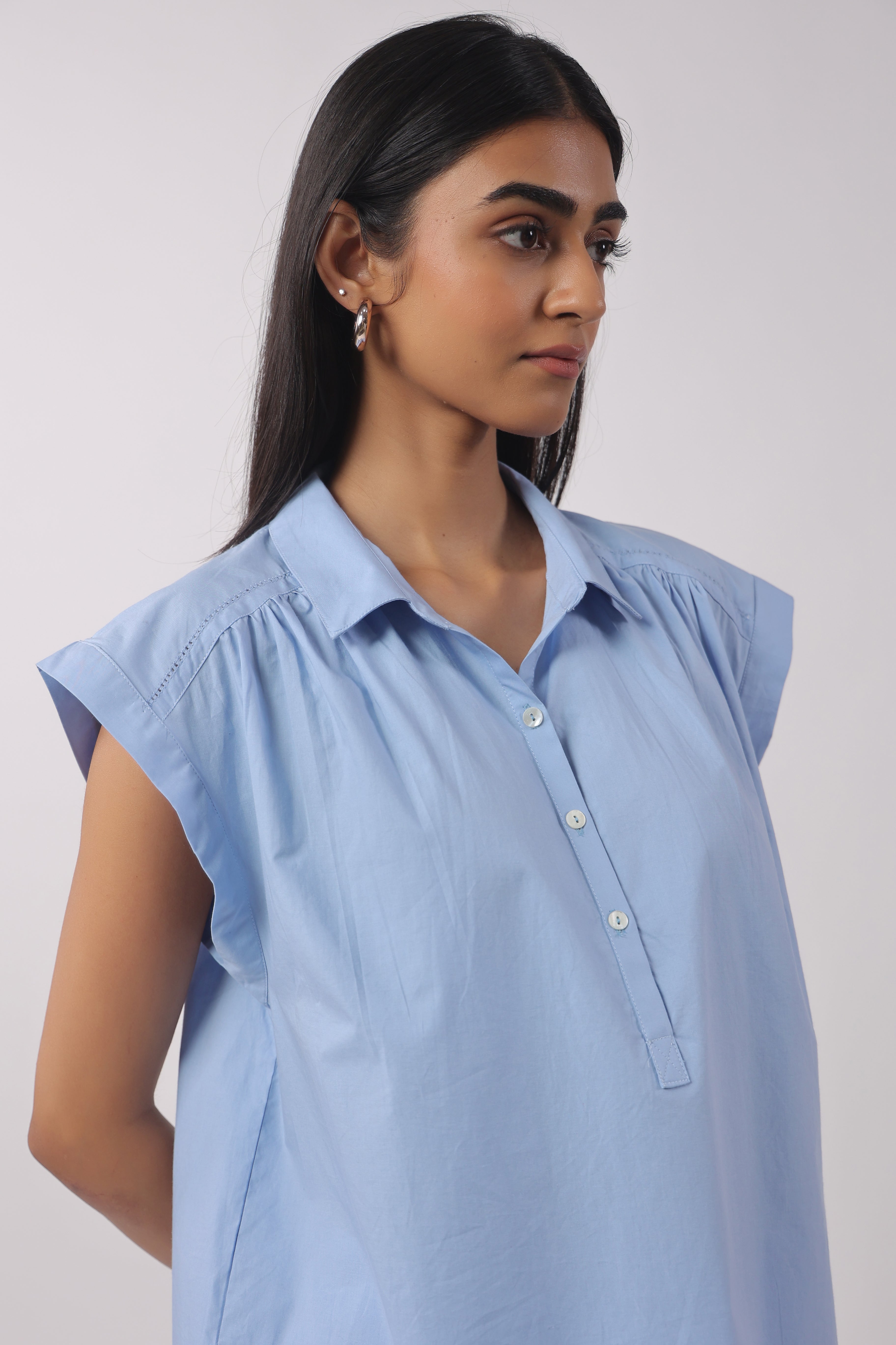 Women’s Blue Cotton Top with Blue Pants Co-Ord Set
