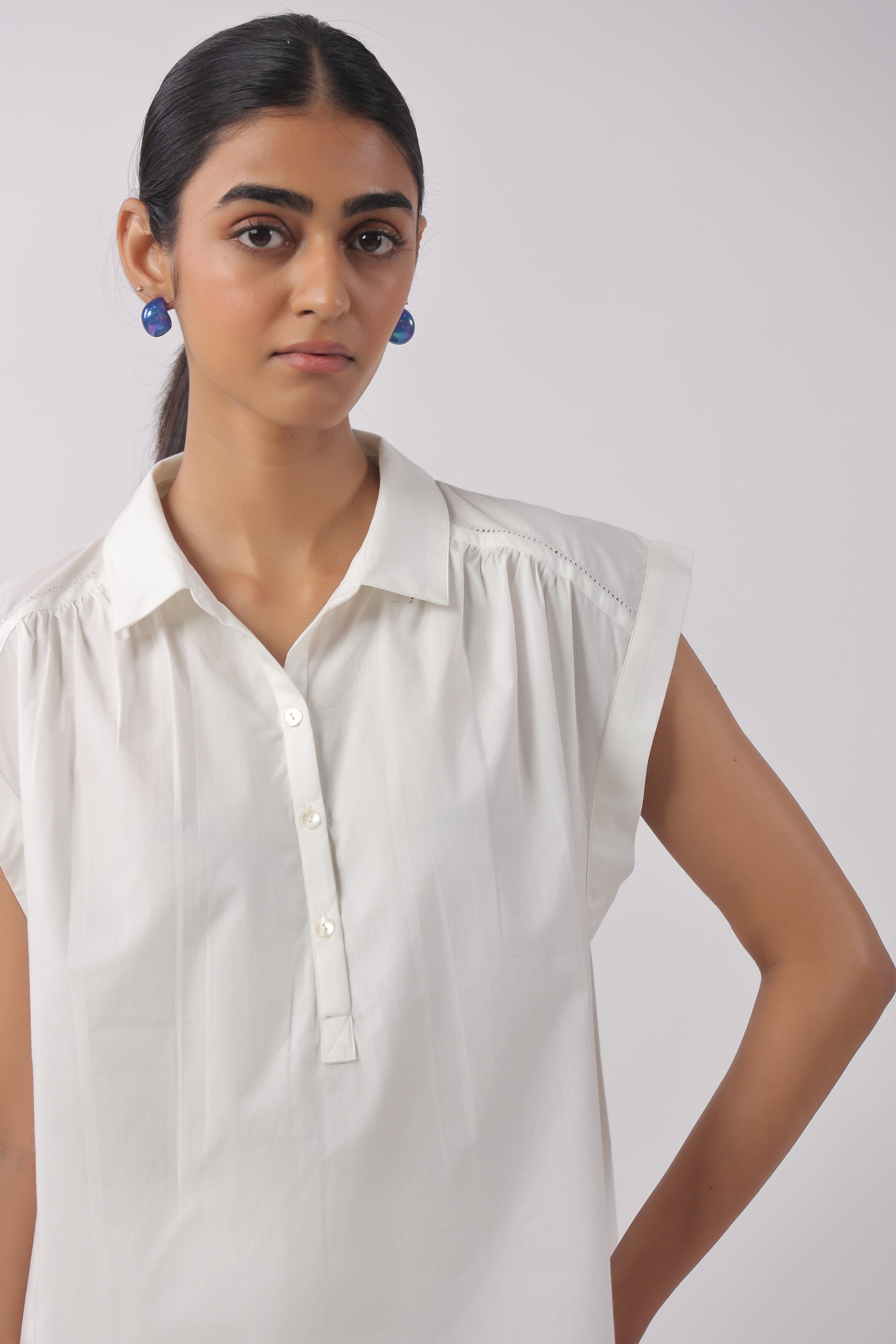 Women’s White Cotton Top with White Shorts Co-Ord Se