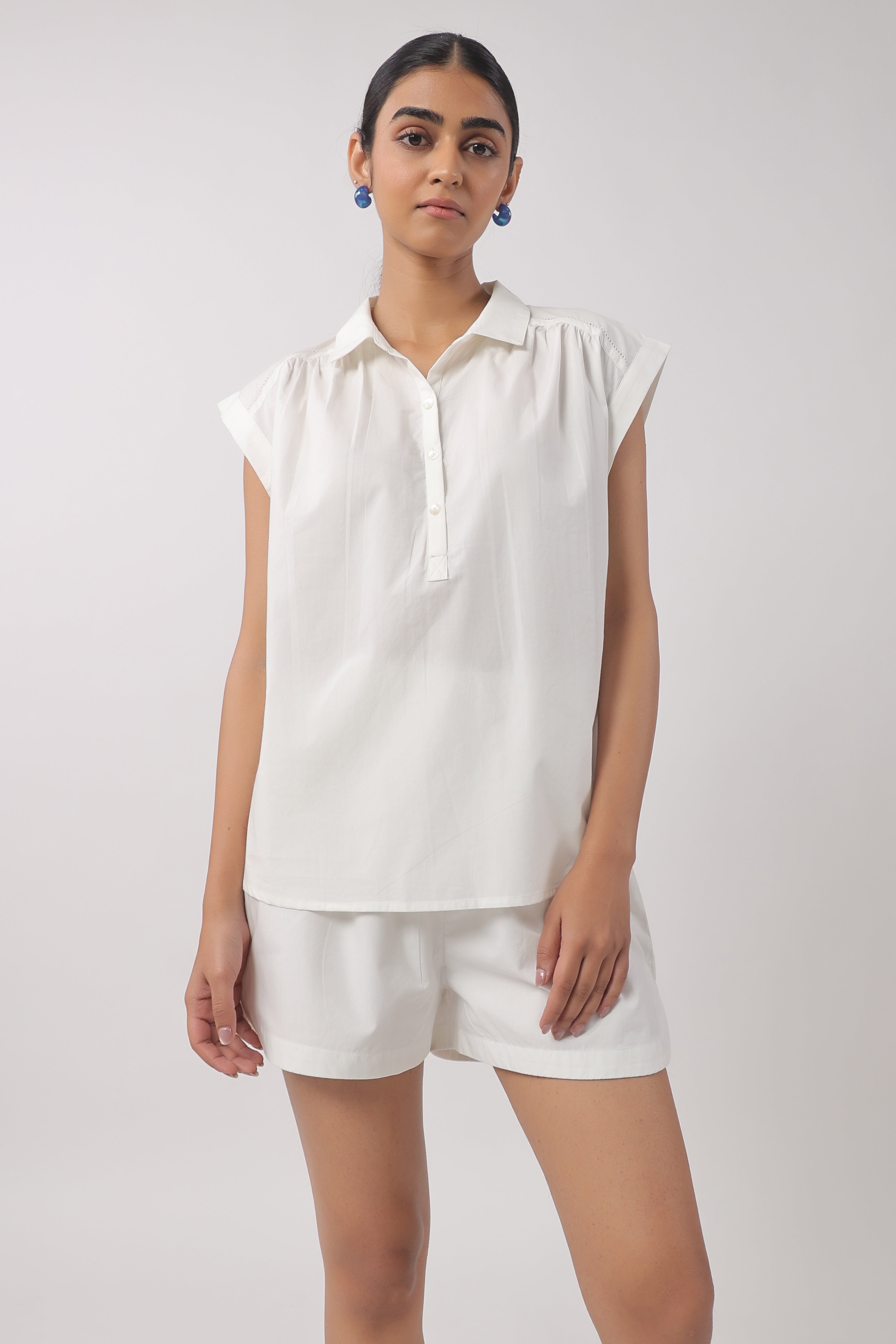 Women’s White Cotton Top with White Shorts Co-Ord Se