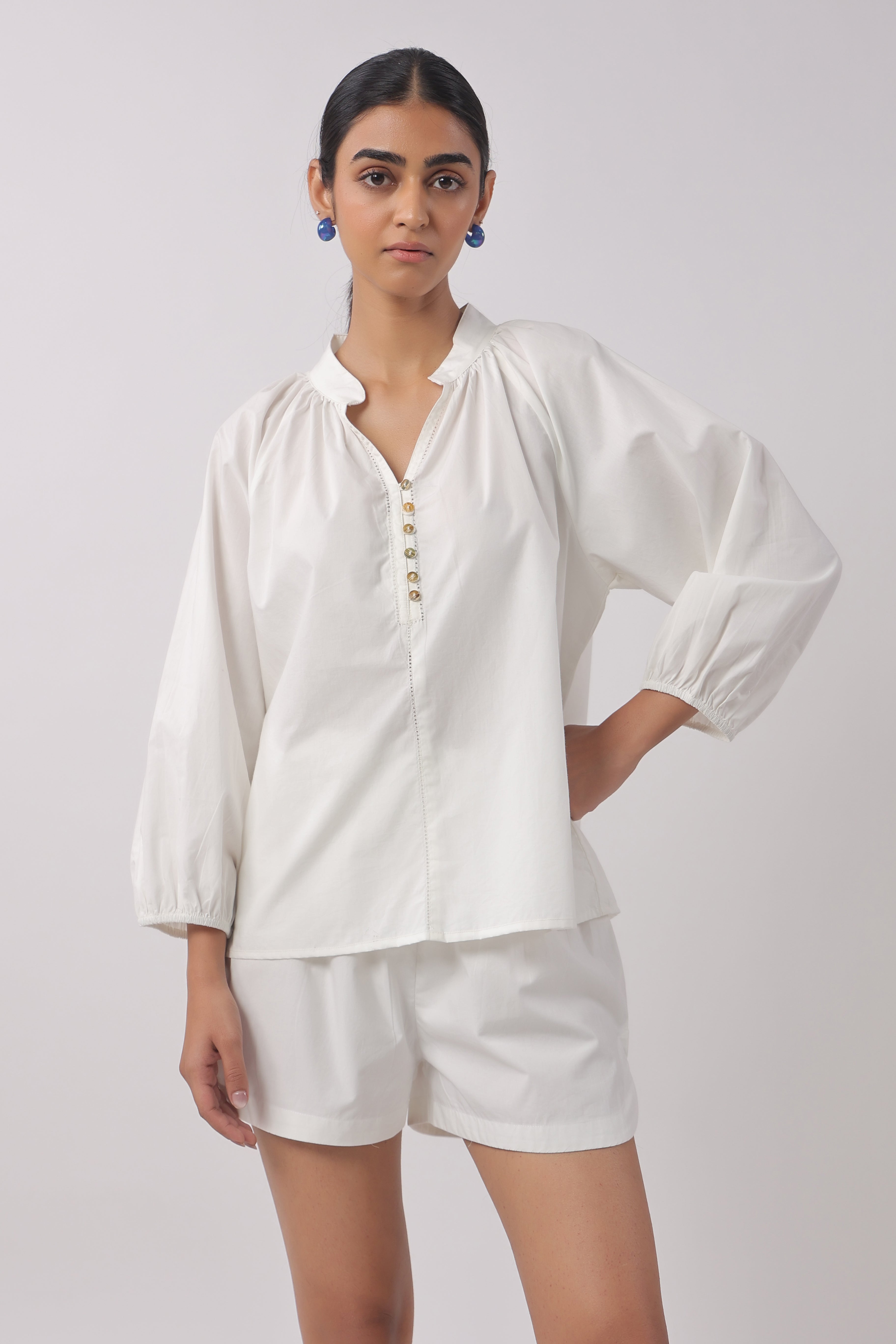 Women’s White Cotton Top with White Shorts Co-Ord Set