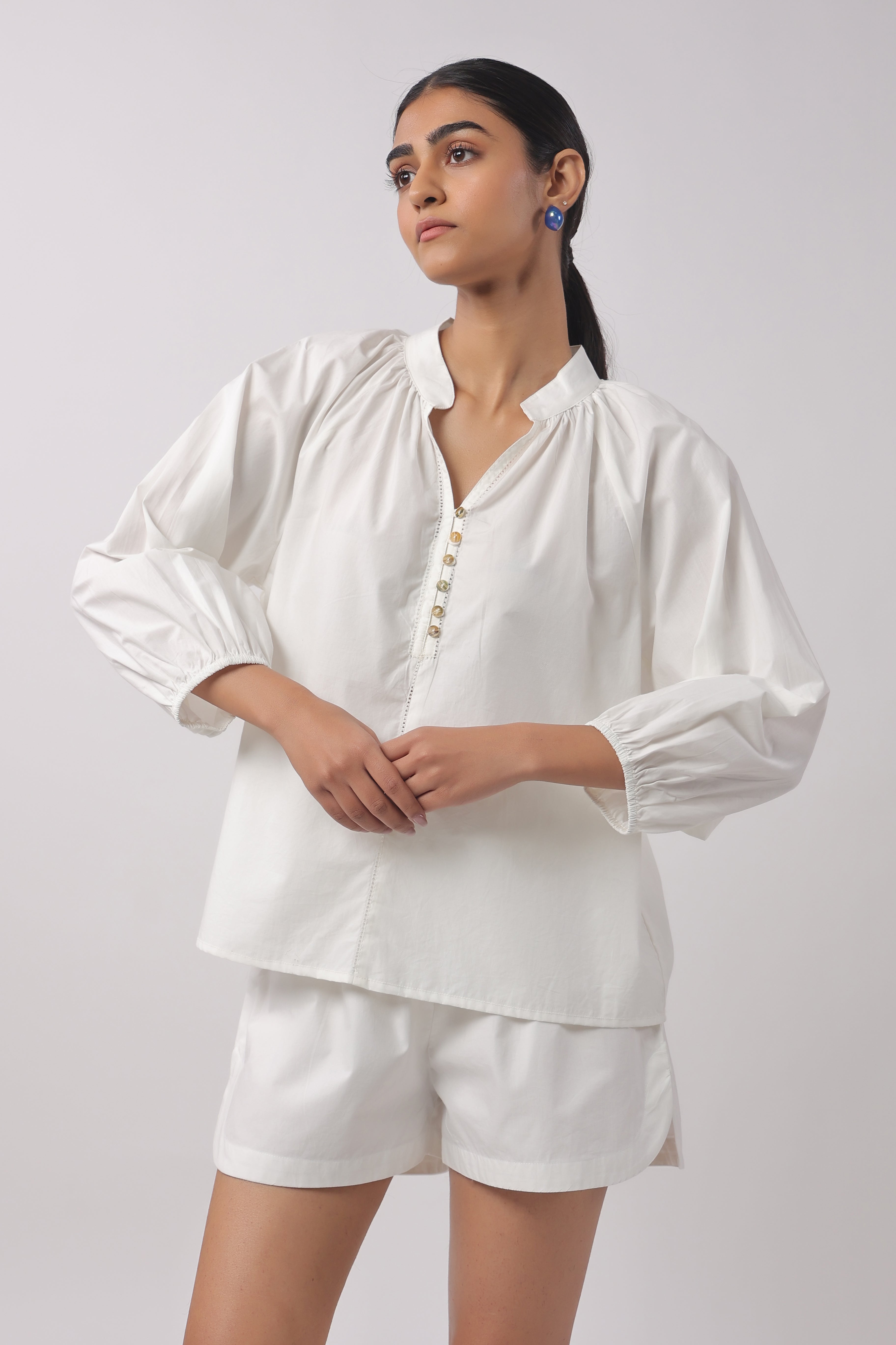 Women’s White Cotton Top with White Shorts Co-Ord Set