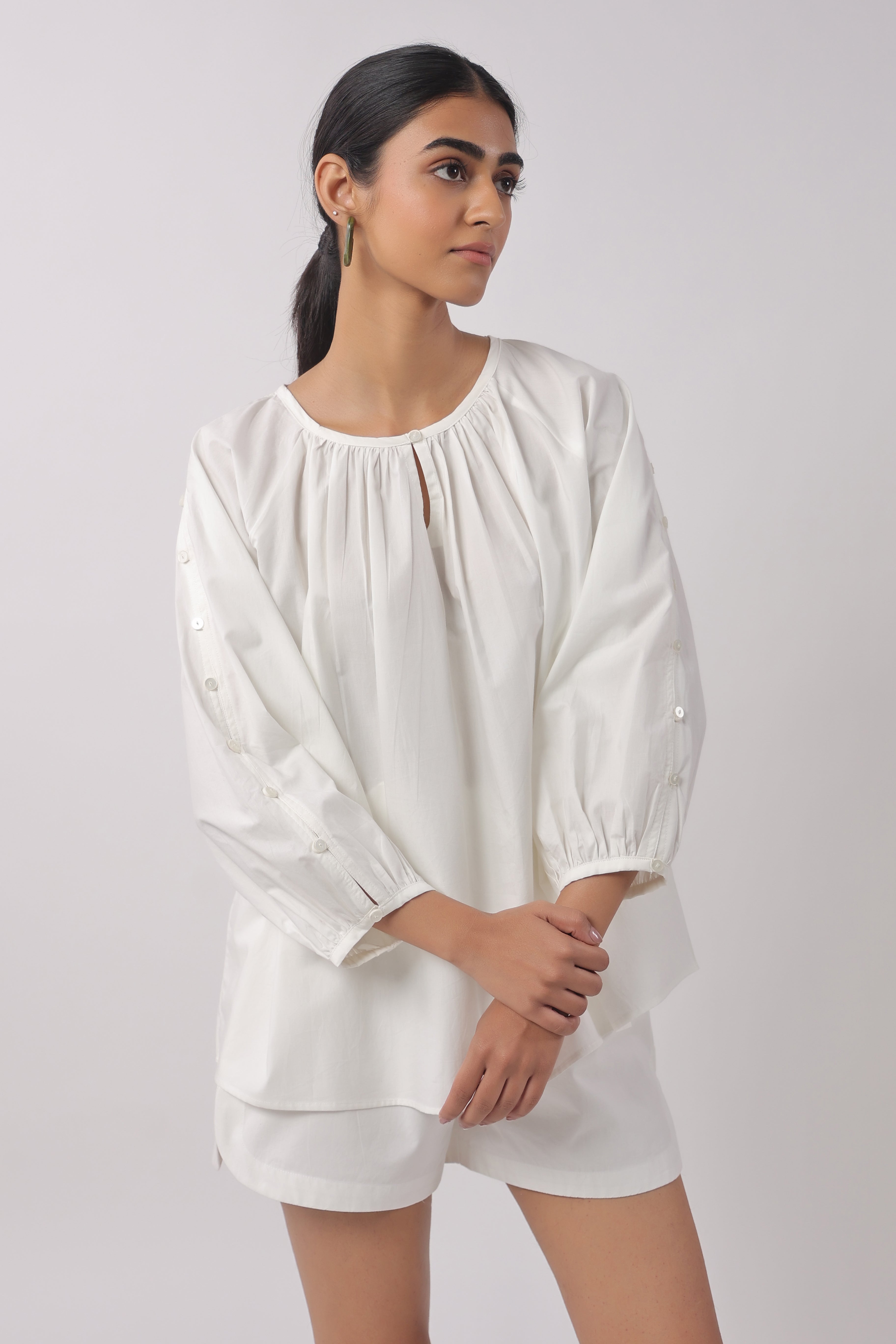 Women’s White Cotton Top with White Shorts Co-Ord Set