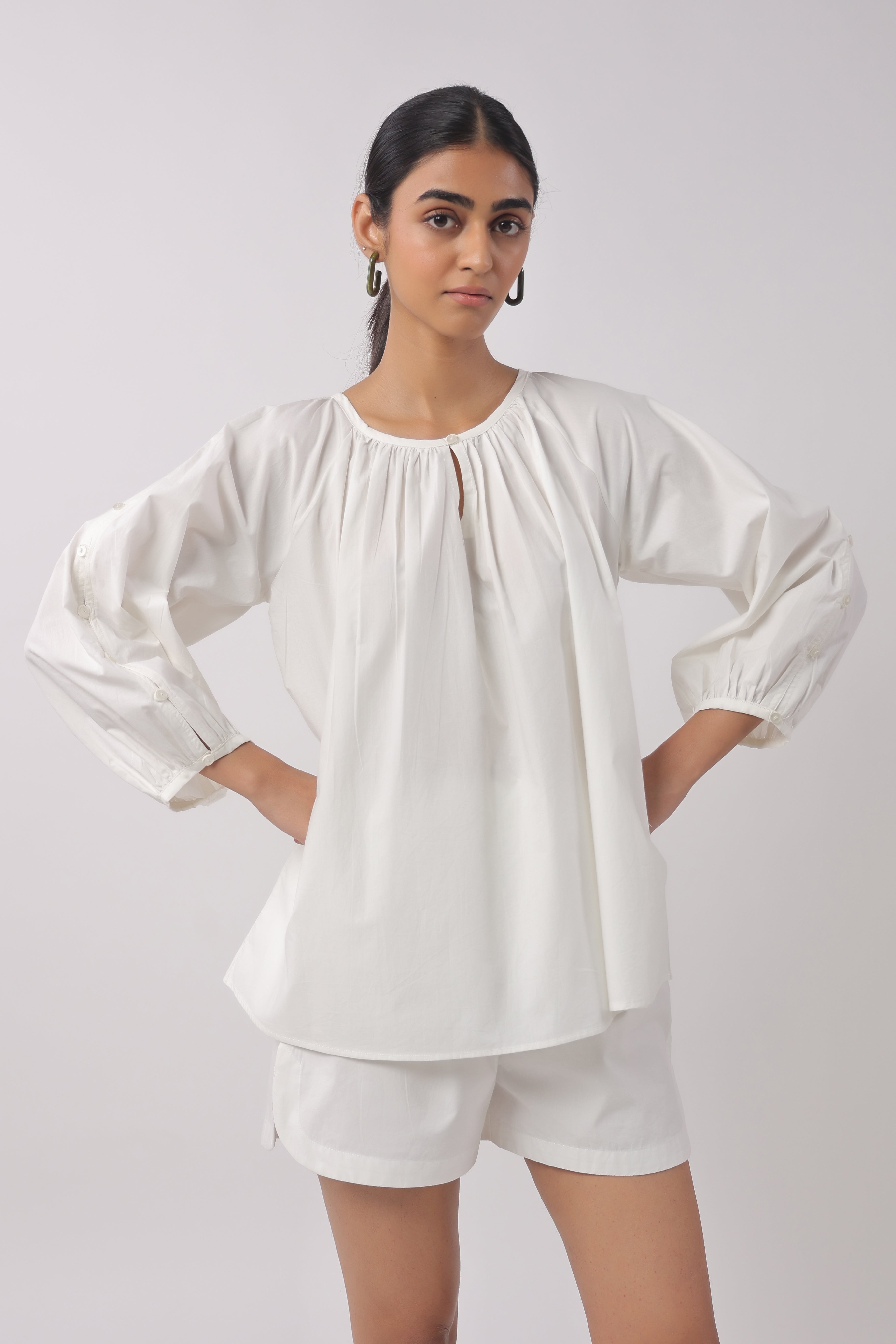 Women’s White Cotton Top with White Shorts Co-Ord Set