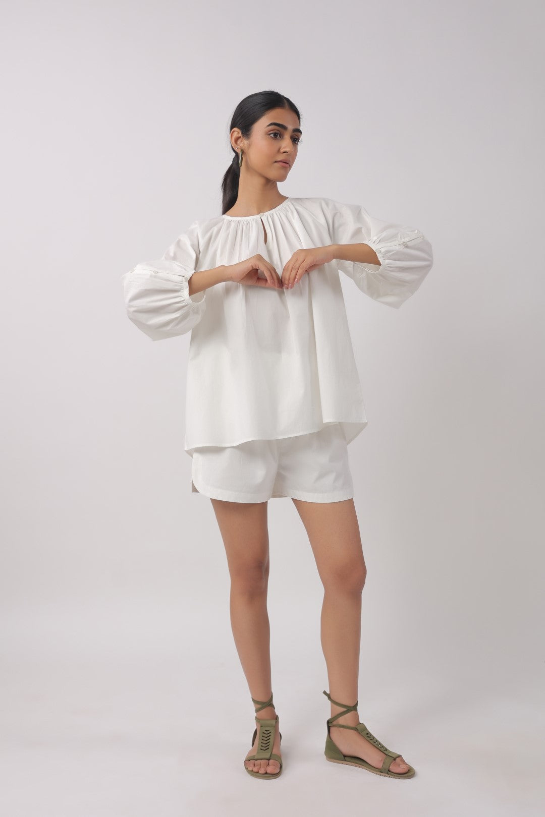 Women’s Navy Cotton Poplin Top