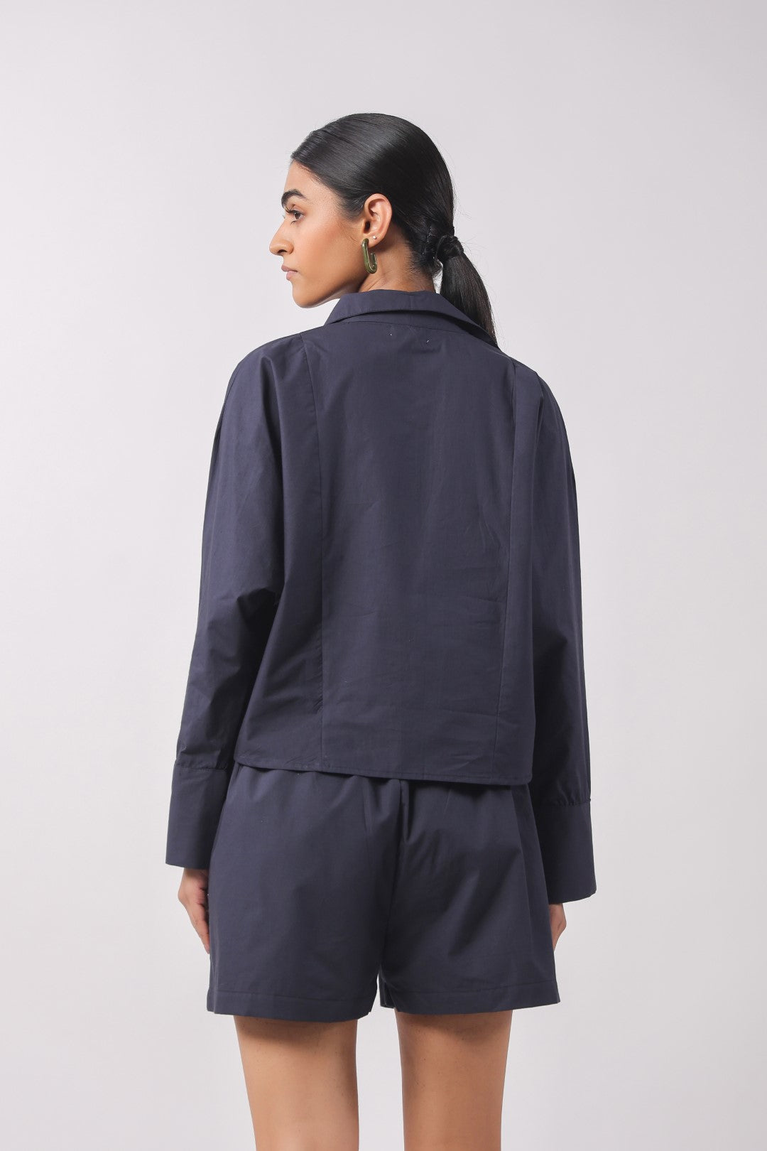 Women’s Navy Cotton Poplin Top