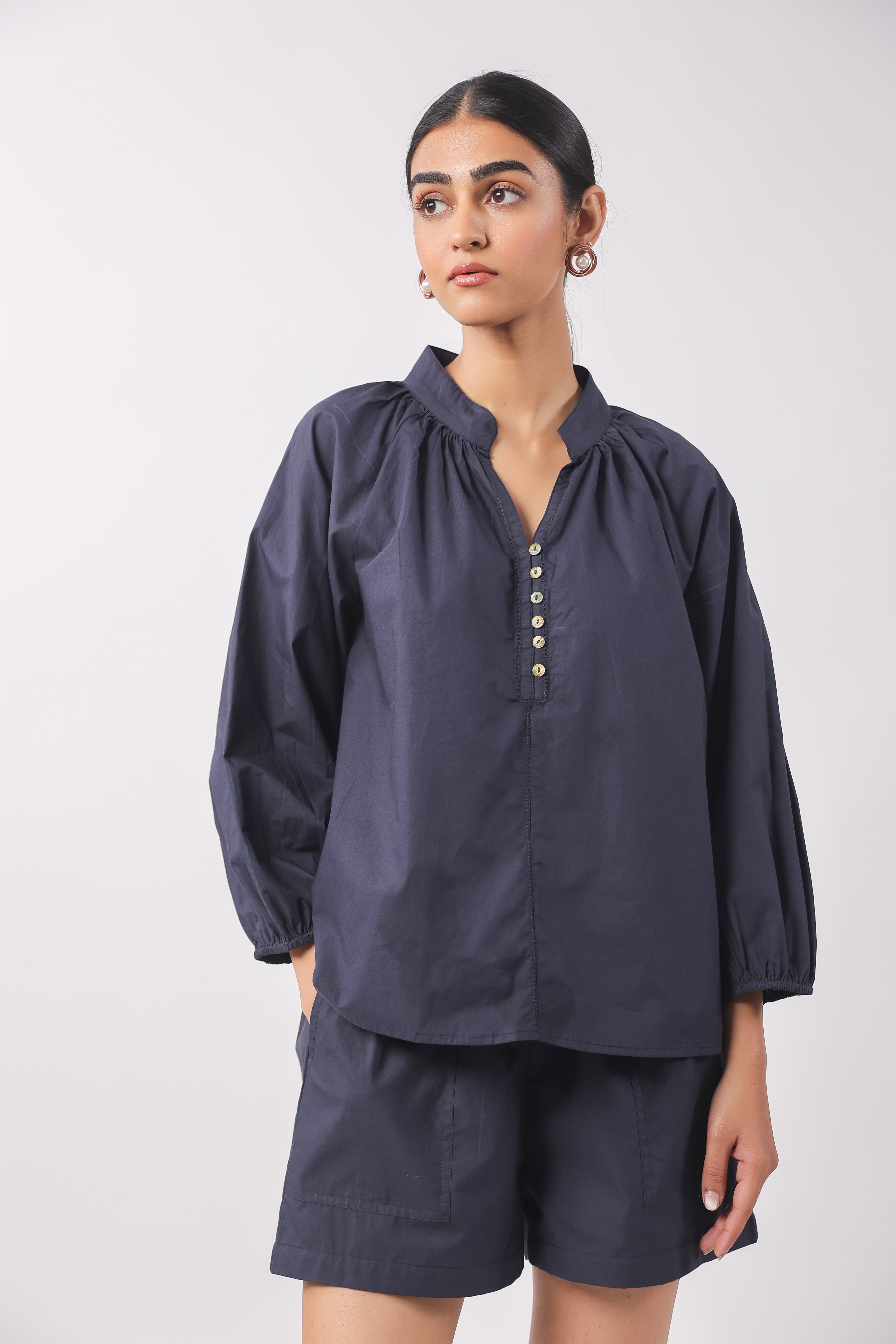 Women’s Navy Blue Cotton Top with Navy Blue Shorts Co-Ord Set