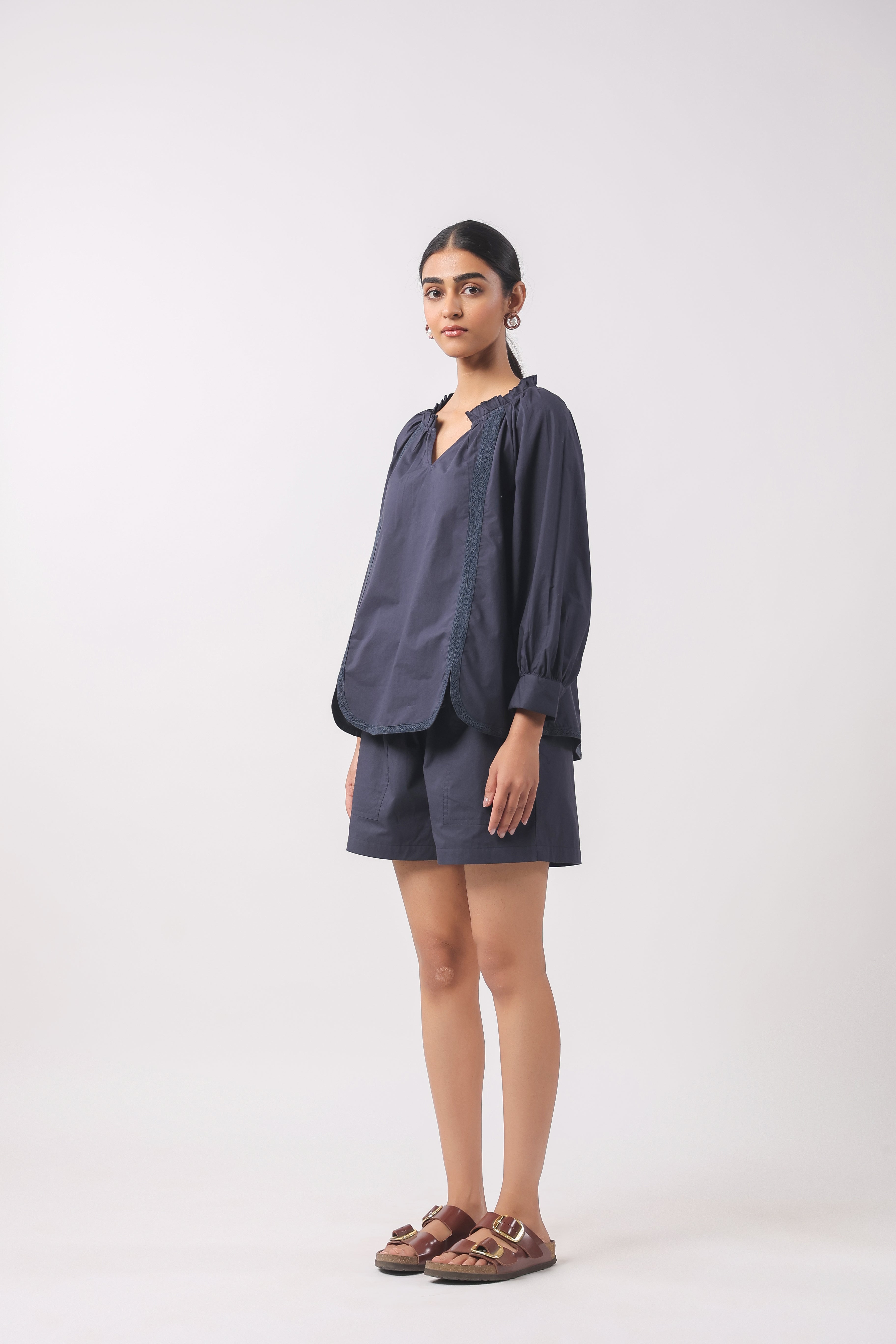 Women’s Navy Blue Cotton Poplin Co-Ord Set