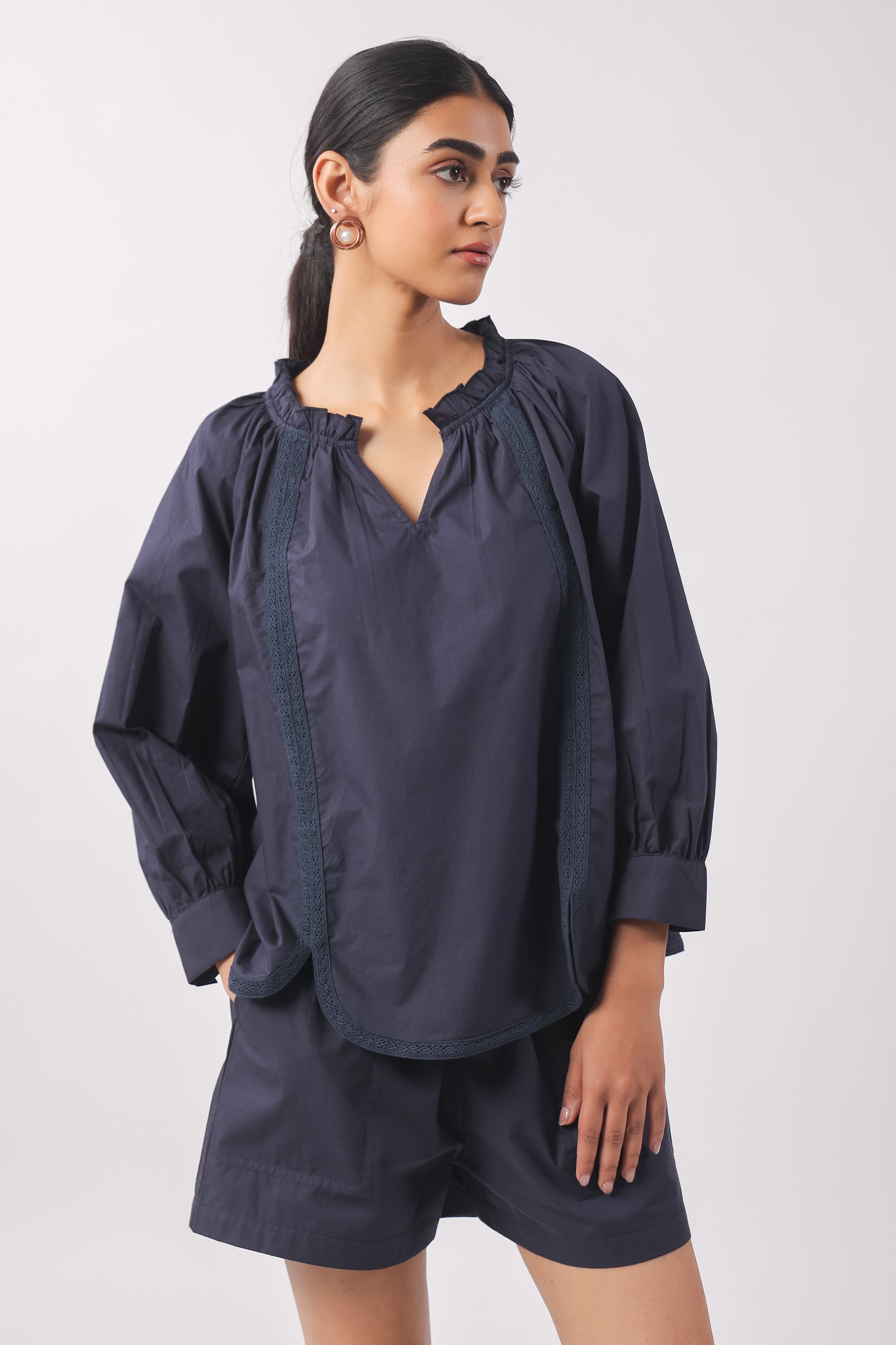 Women’s Navy Blue Cotton Poplin Co-Ord Set