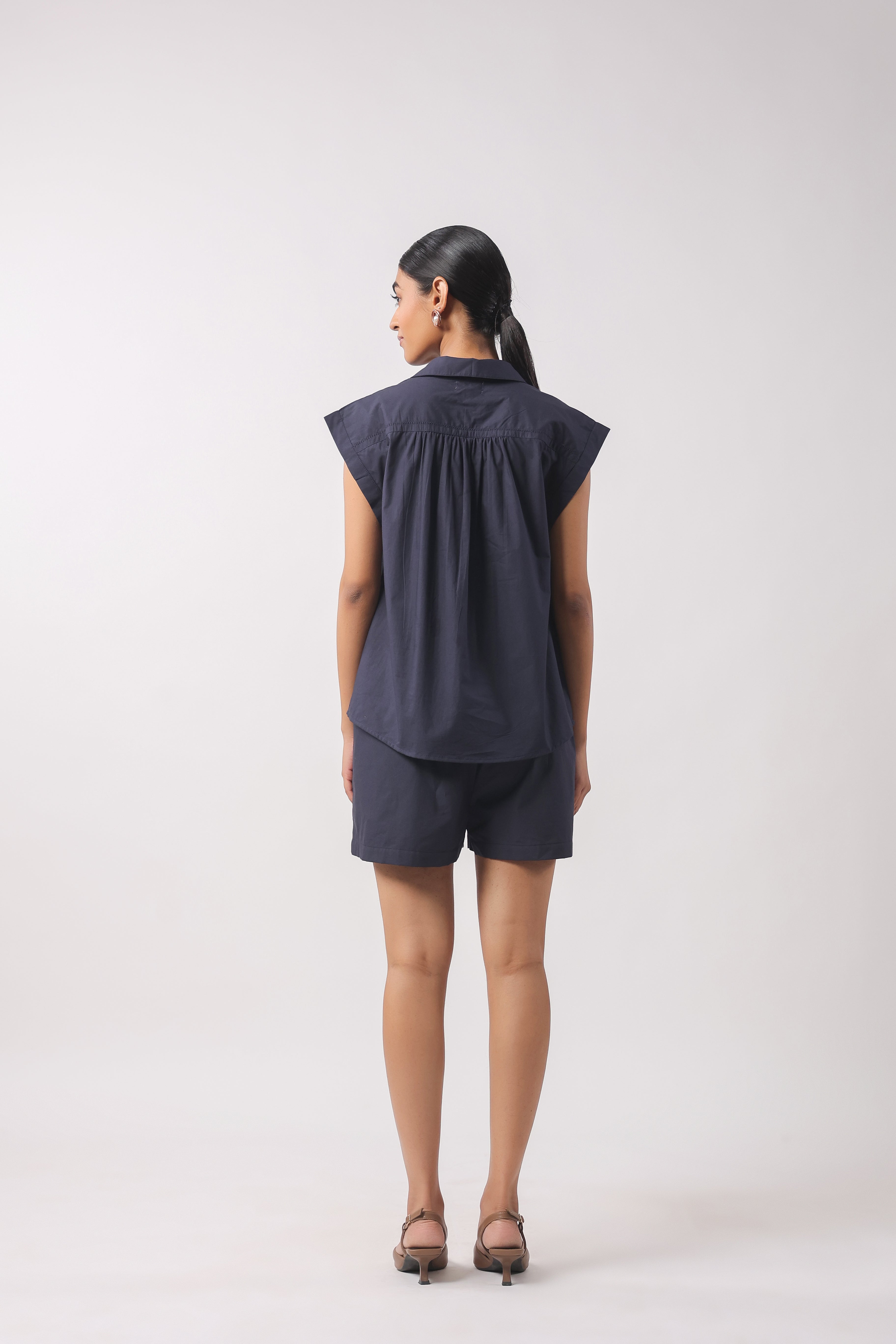 Women’s Navy Blue Cotton Top with Navy Blue Shorts Co-Ord Set