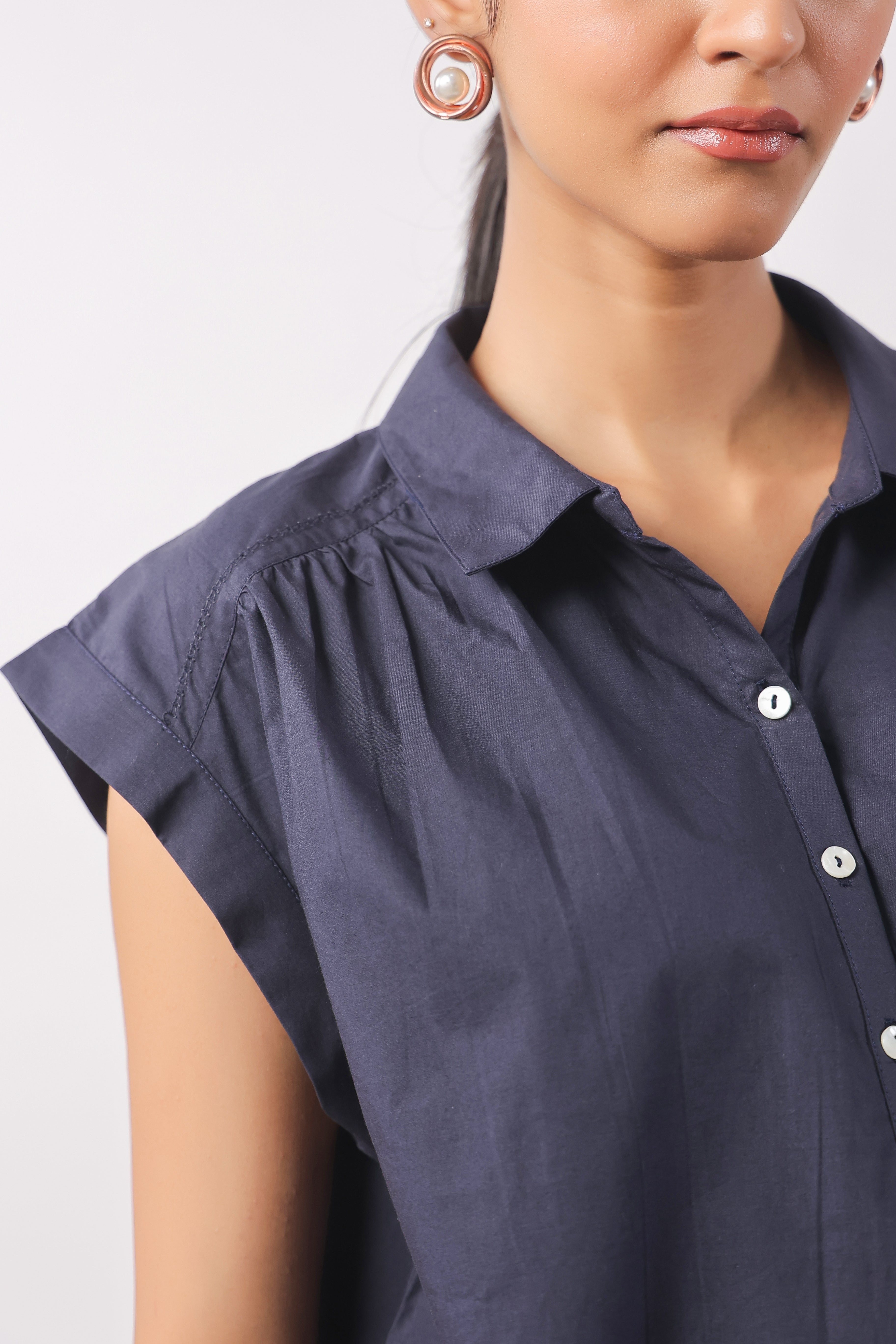 Women’s Navy Blue Cotton Top with Navy Blue Shorts Co-Ord Set